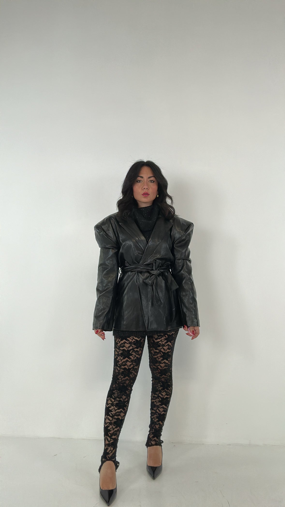 Leggins CON GHETTA IN PIZZO - NERO