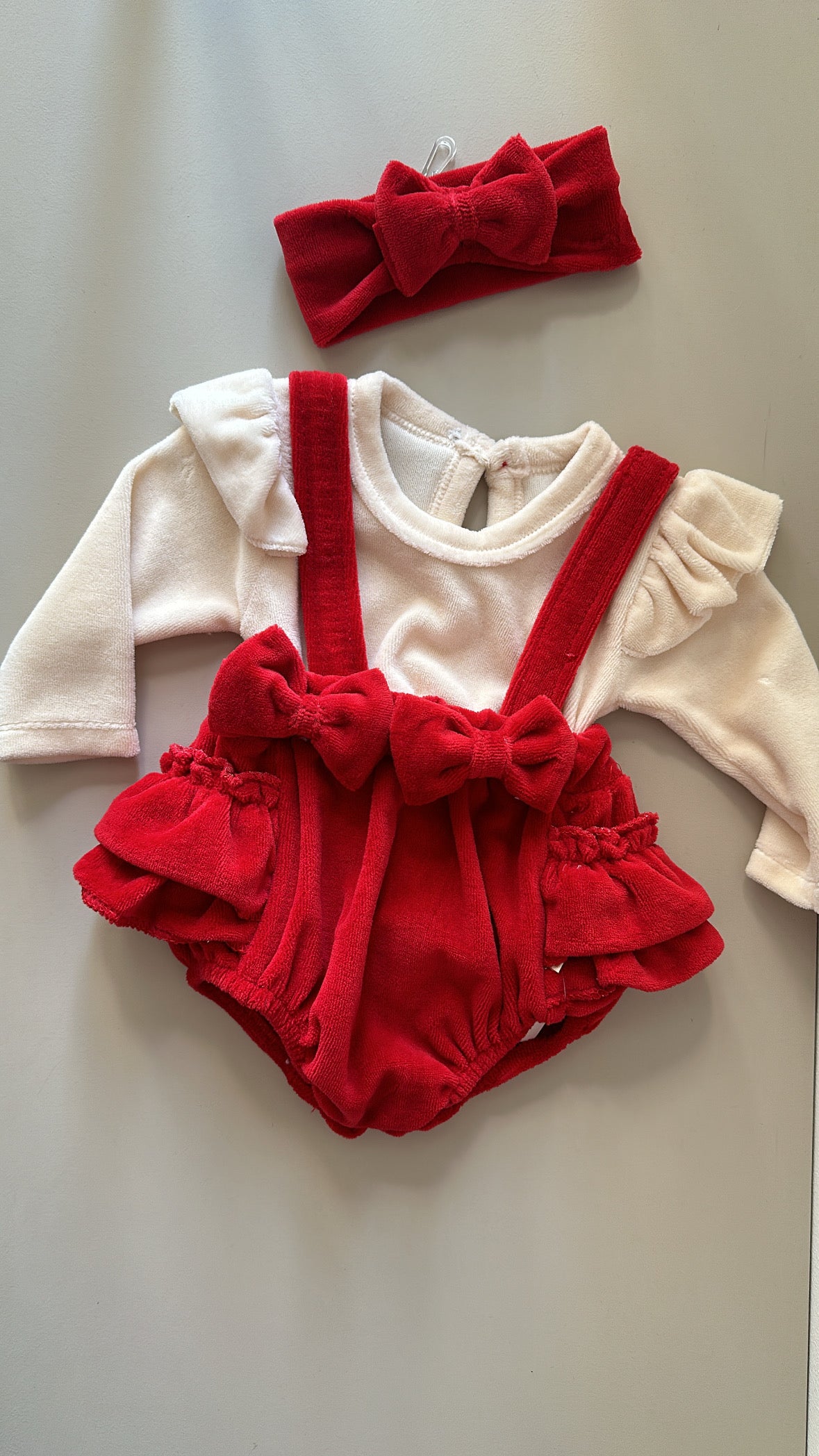 Pagliaccetto VELLUTO FIOCCHI 0-9M - ROSSO