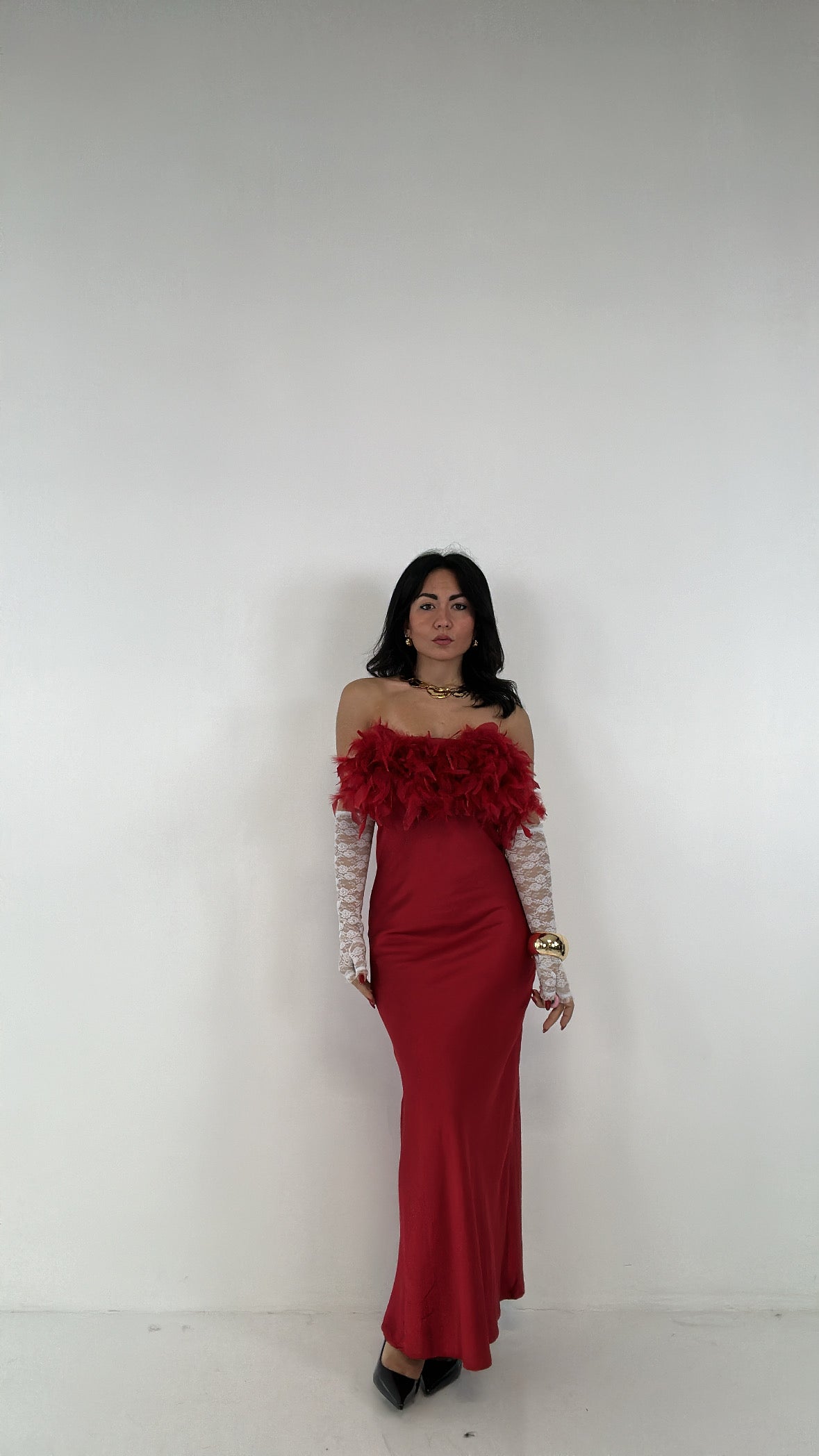 Abito CON PIUME LUMINA - ROSSO