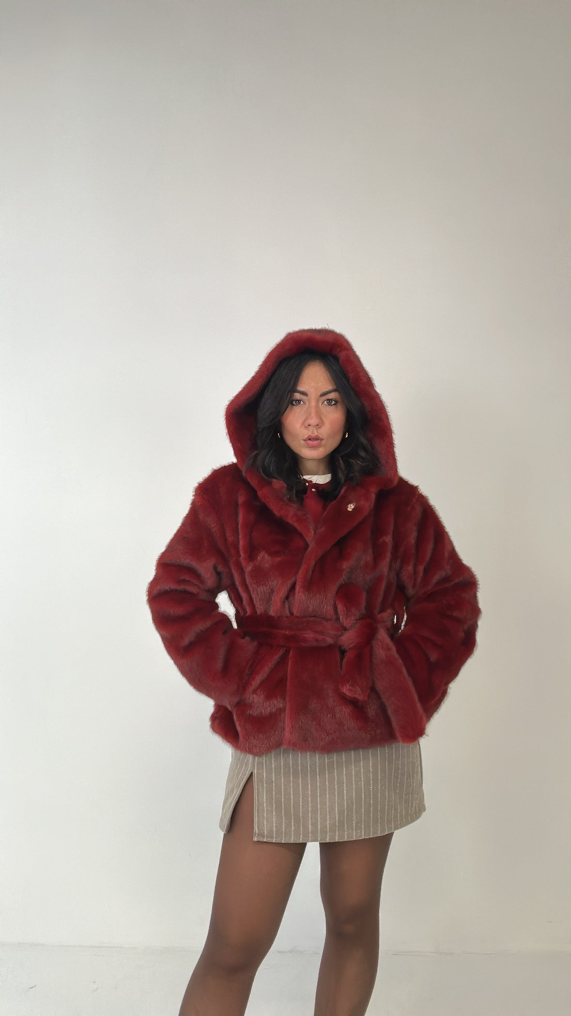 Ecopelliccia CON CINTURA RED - BORDEAUX