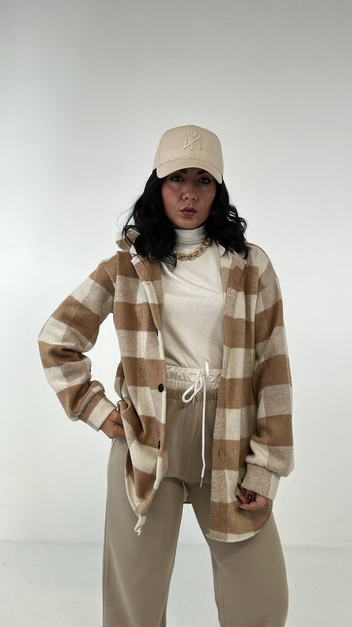 Camicia CAPPUCCIO E QUADRI - BEIGE