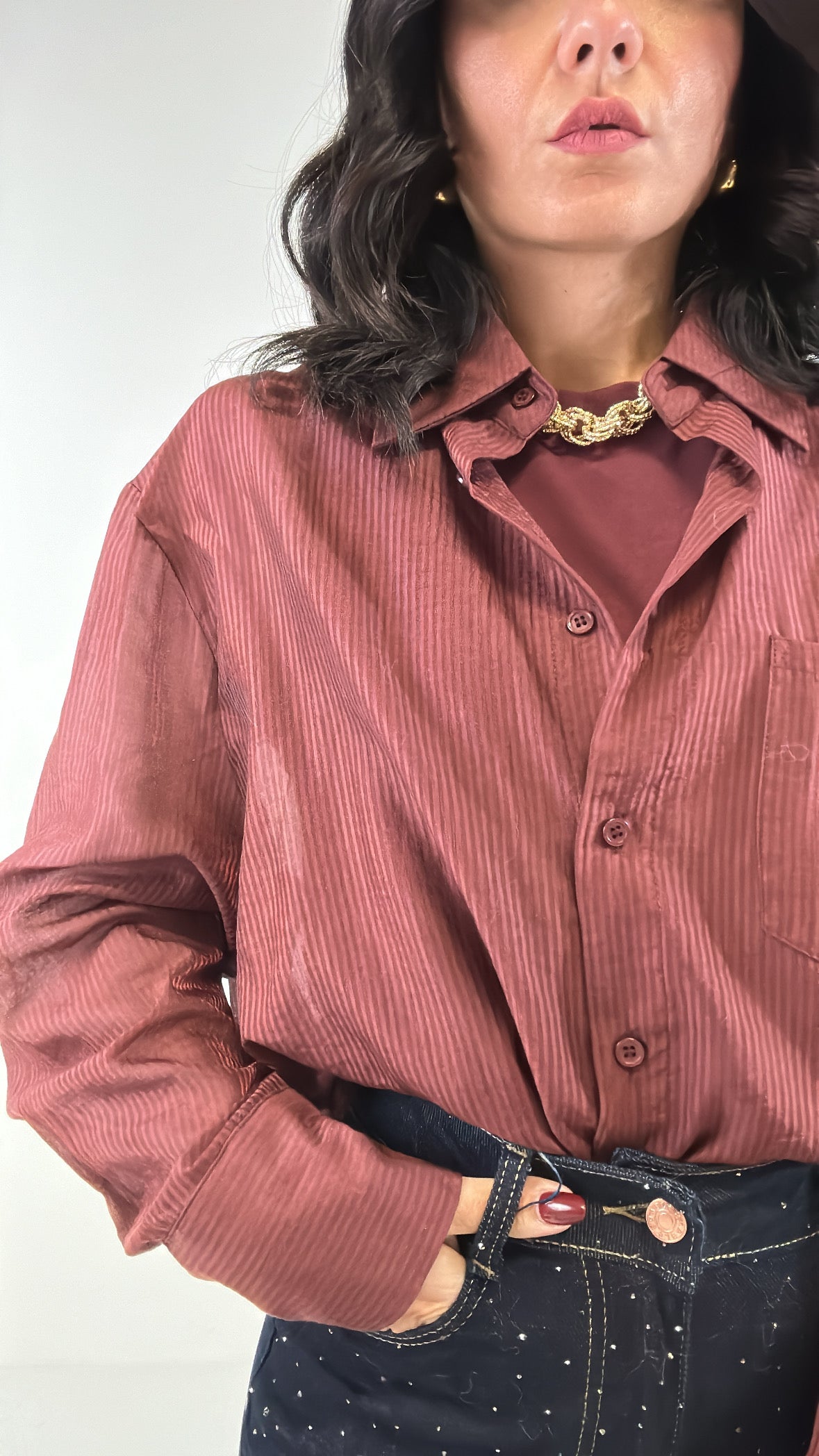 Camicia RIGATA CON CANOTTA CUCITA - BORDEAUX