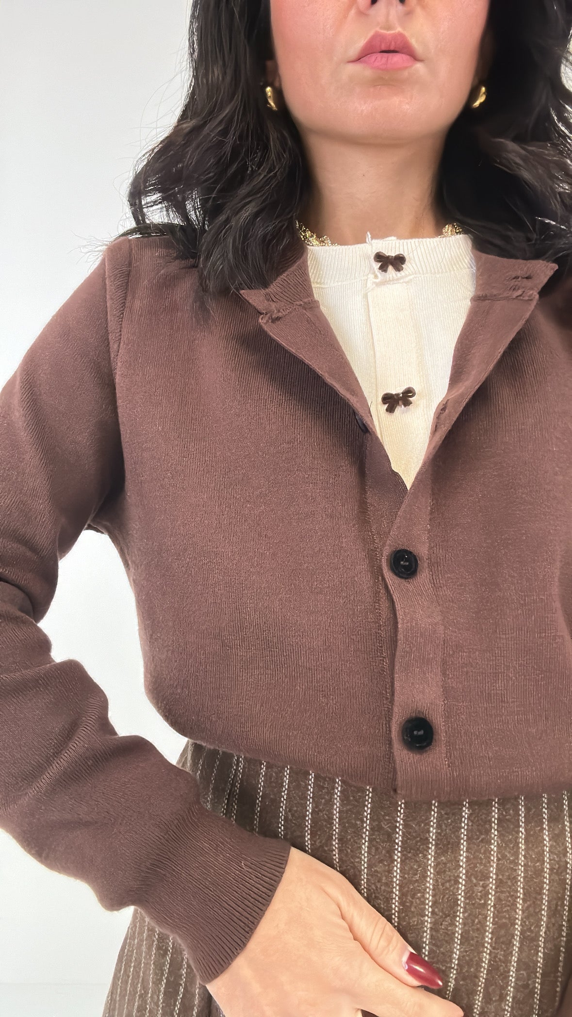 Cardigan DOPPIO BOTTONE FIOCCHETTO - MARRONE