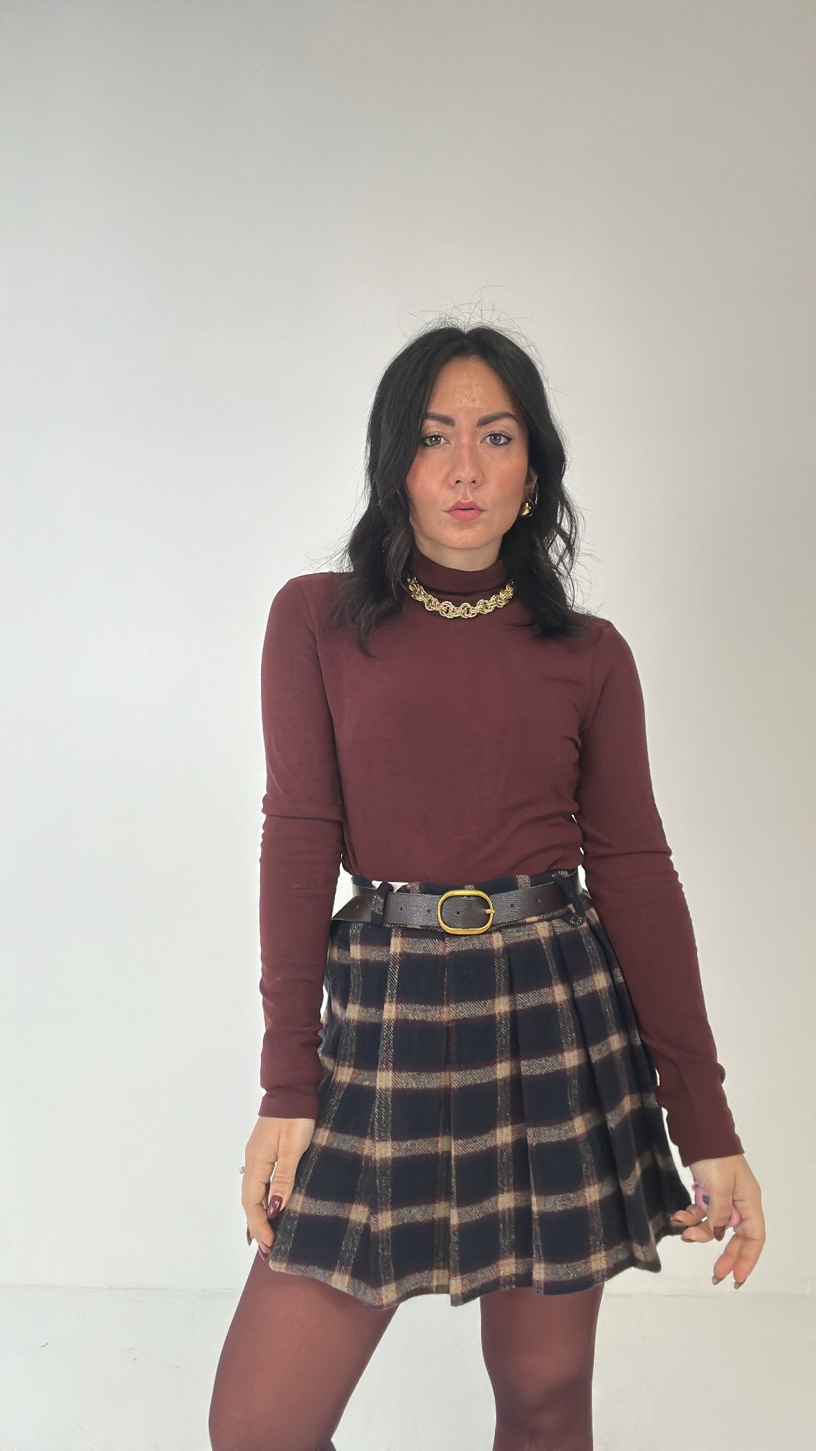 Pantagonna QUADRI IN PANNO CON CINTURA - BLU