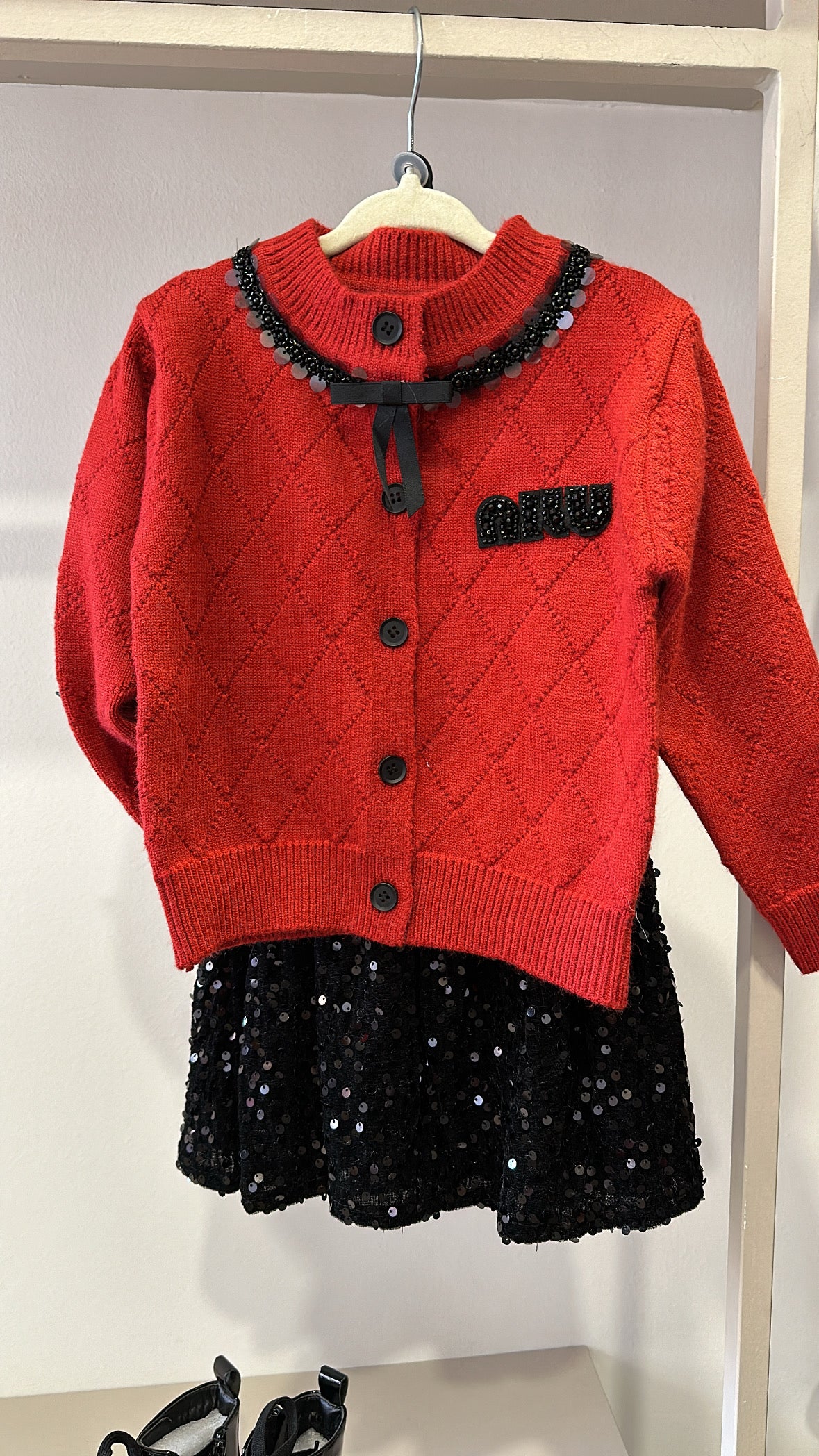 Completo CARDIGAN E GONNA PAILLETTES - ROSSO