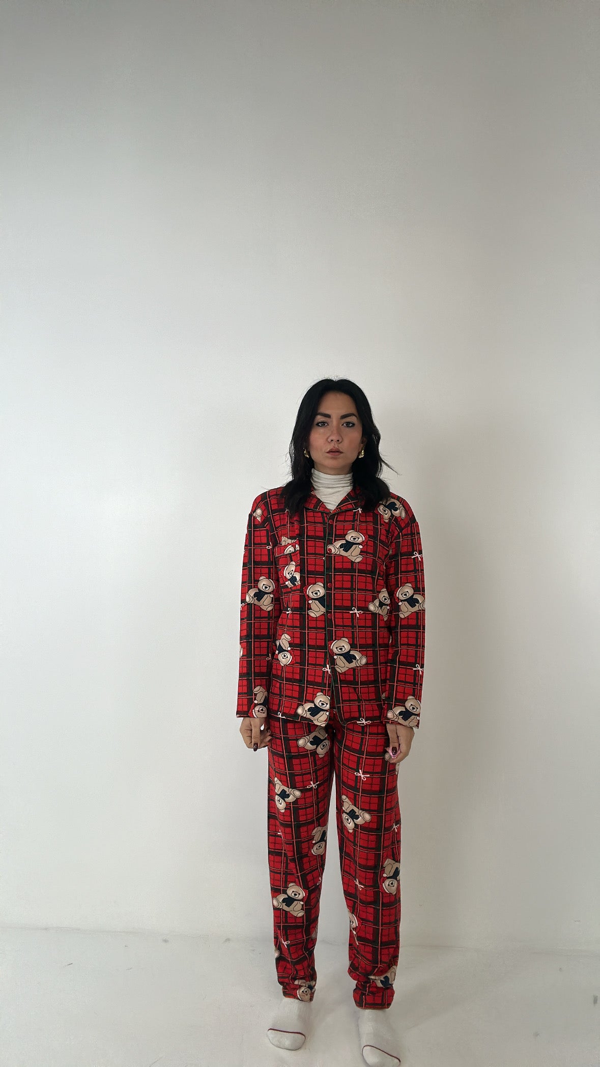 Pigiama UOMO-DONNA SCOZZESE CON ORSETTO - ROSSO