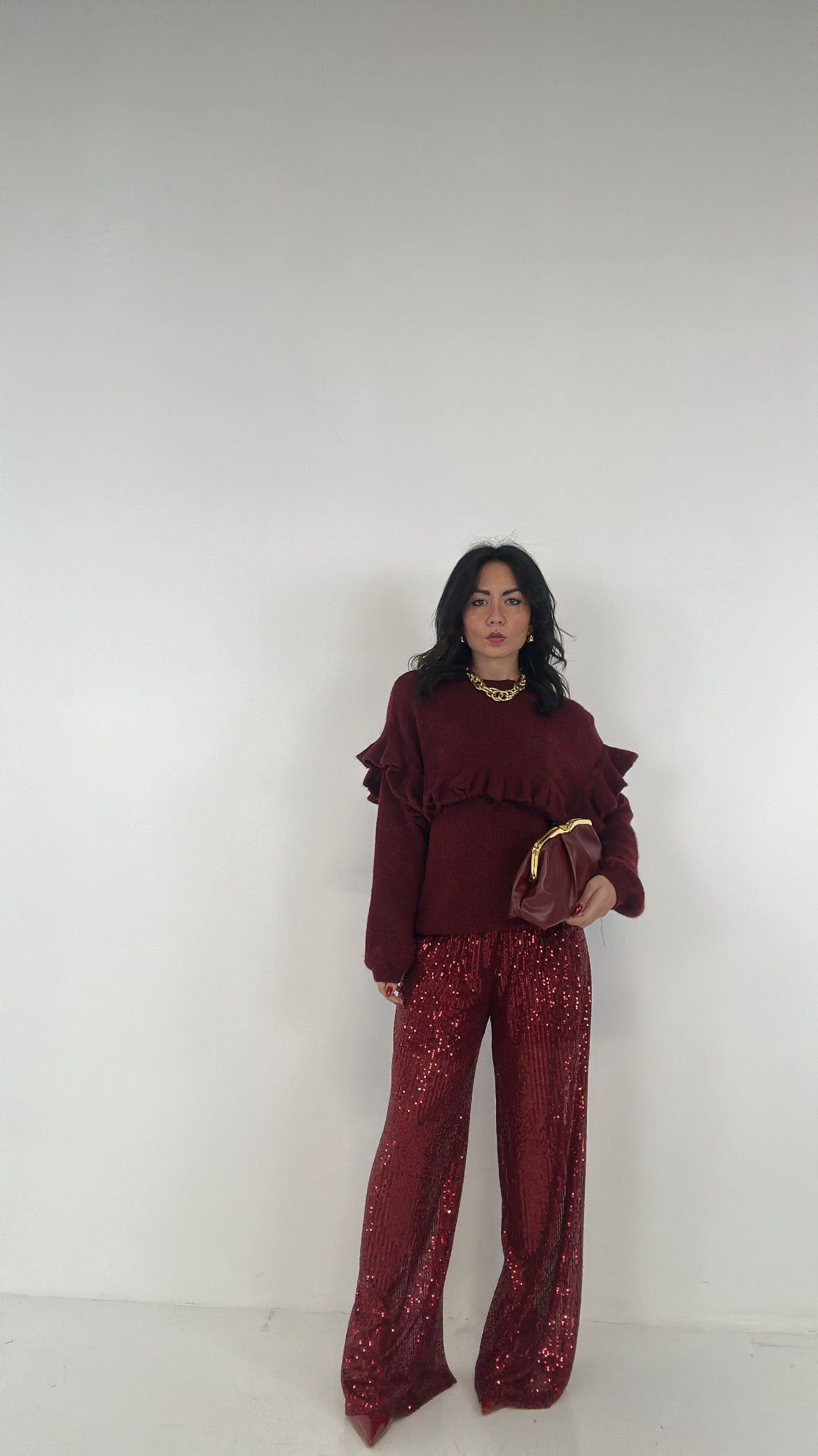 Pantalone MICRO PAILLETTES - BORDEAUX