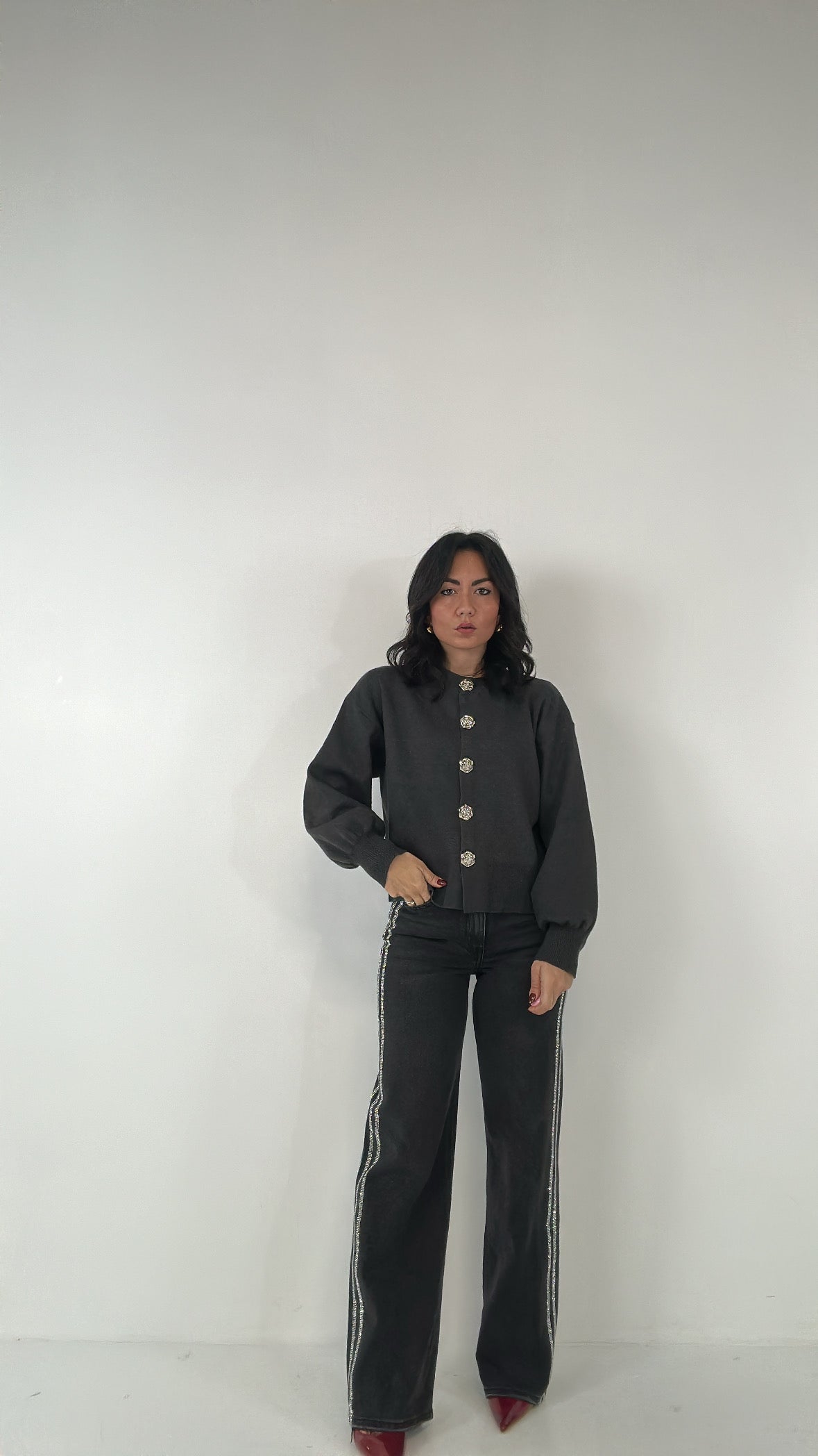 Jeans. CON RIGA STRASS - NERO