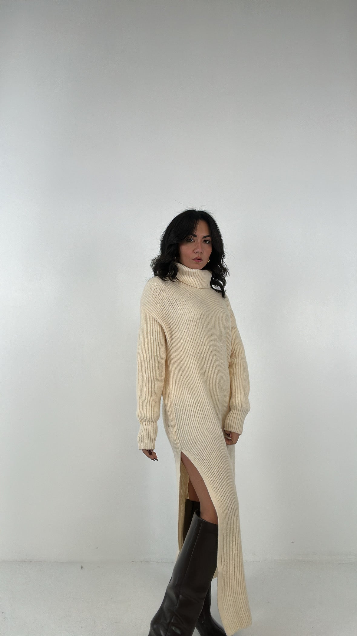 Vestito CON COLLO IN MAGLIA - PANNA