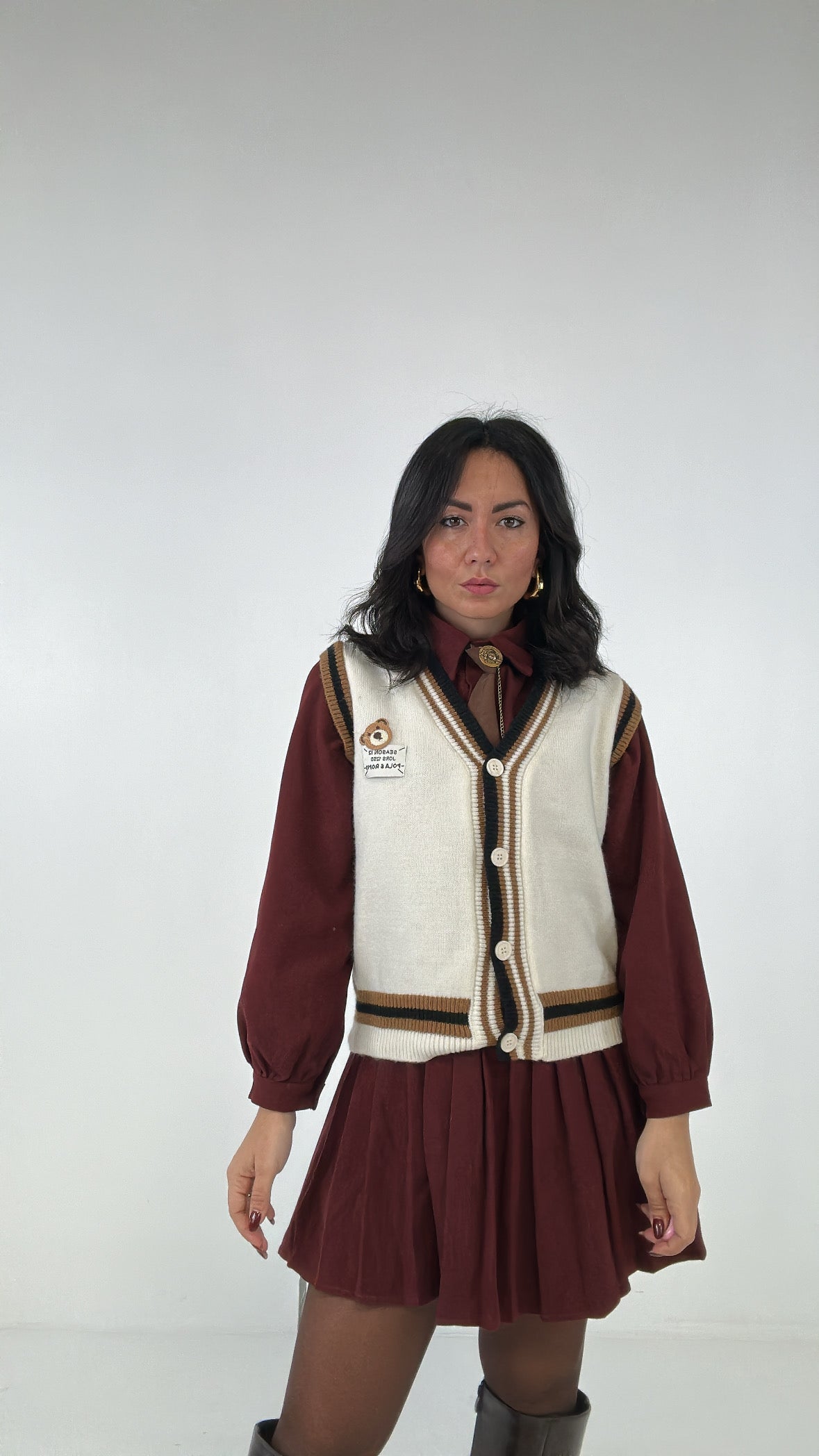 Camicione PLISSE' CON GILET - BORDEAUX