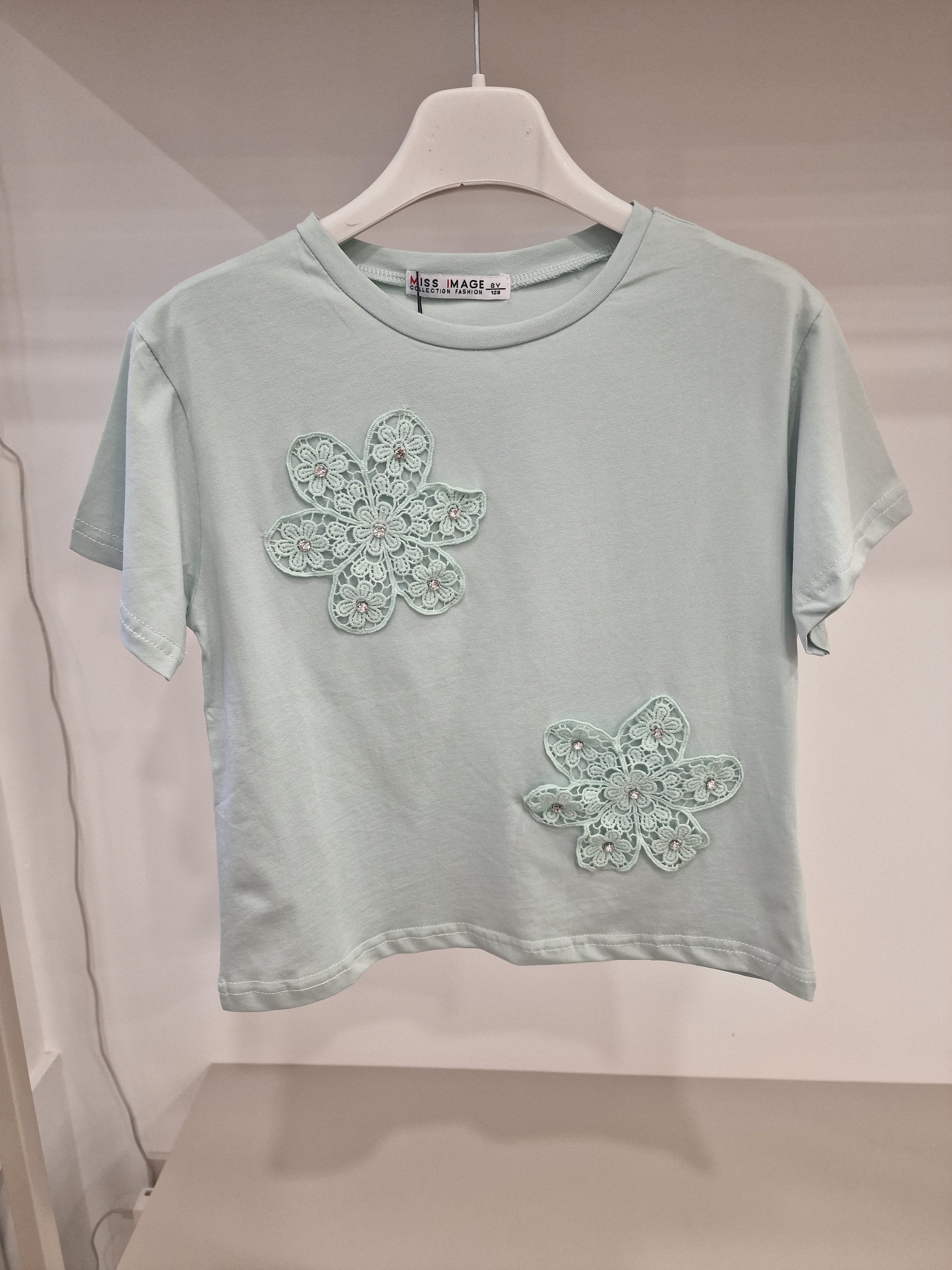 T-shirt FIORI E STRASS 4-12A - VERDE