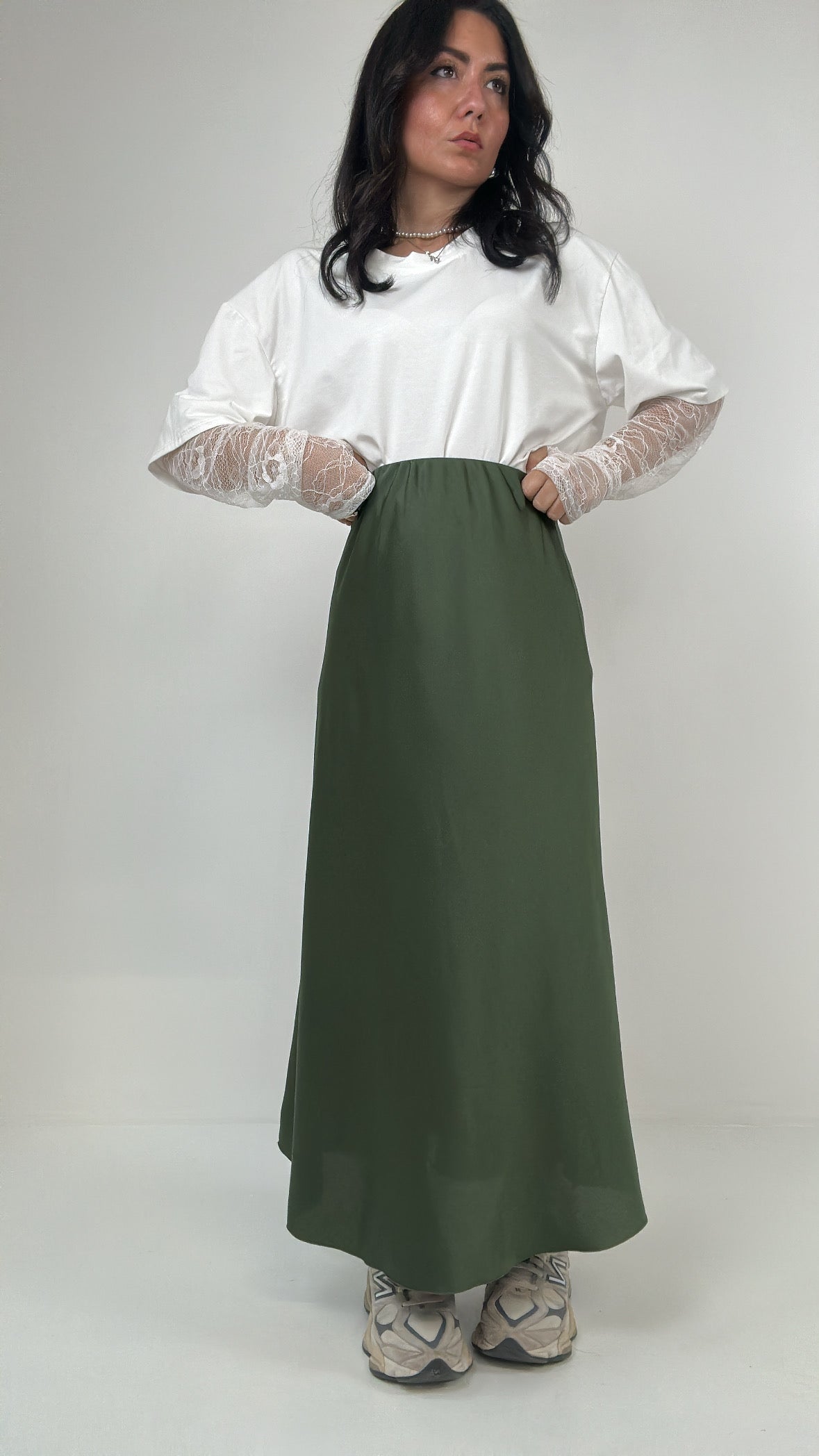 Gonna SATIN - VERDE MILITARE