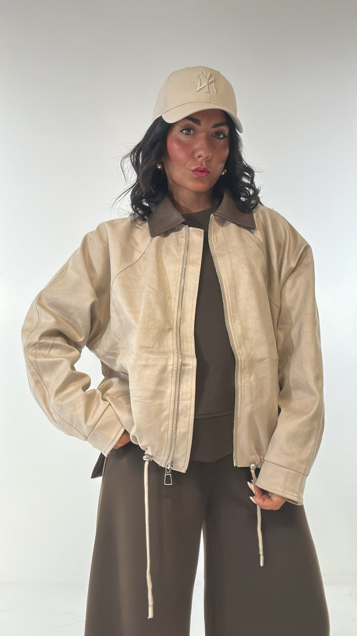 Bomber COLLETTO IN CAMOSCIO - BEIGE