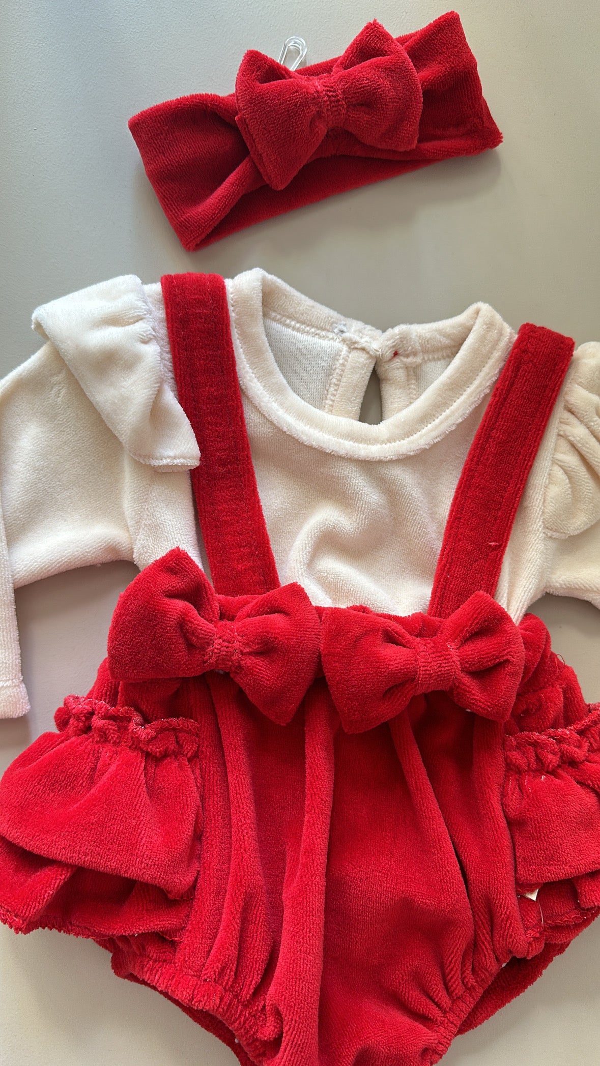 Pagliaccetto VELLUTO FIOCCHI 0-9M - ROSSO