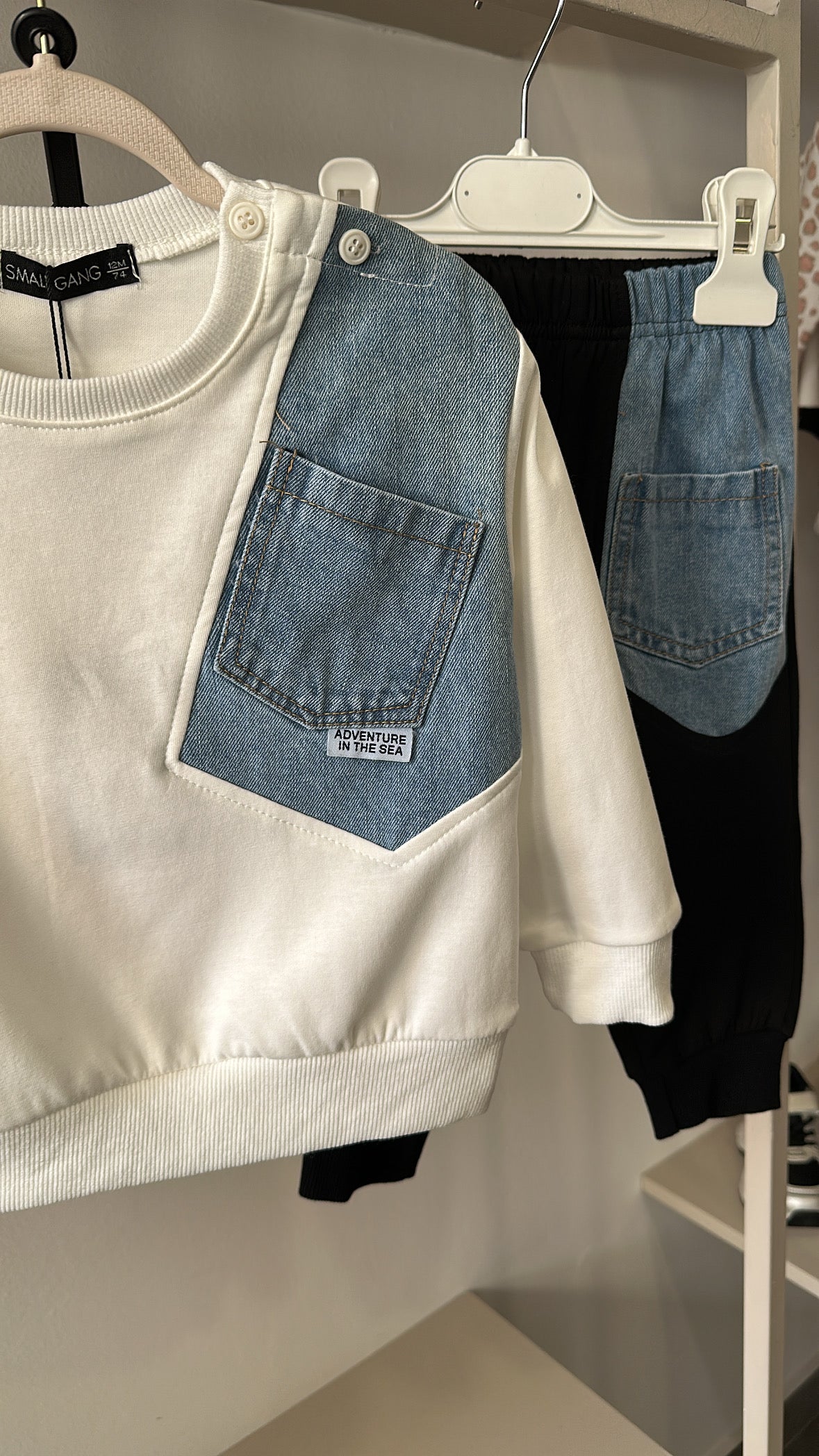 Completo CON INSERTI IN JEANS 12-36M - BIANCO