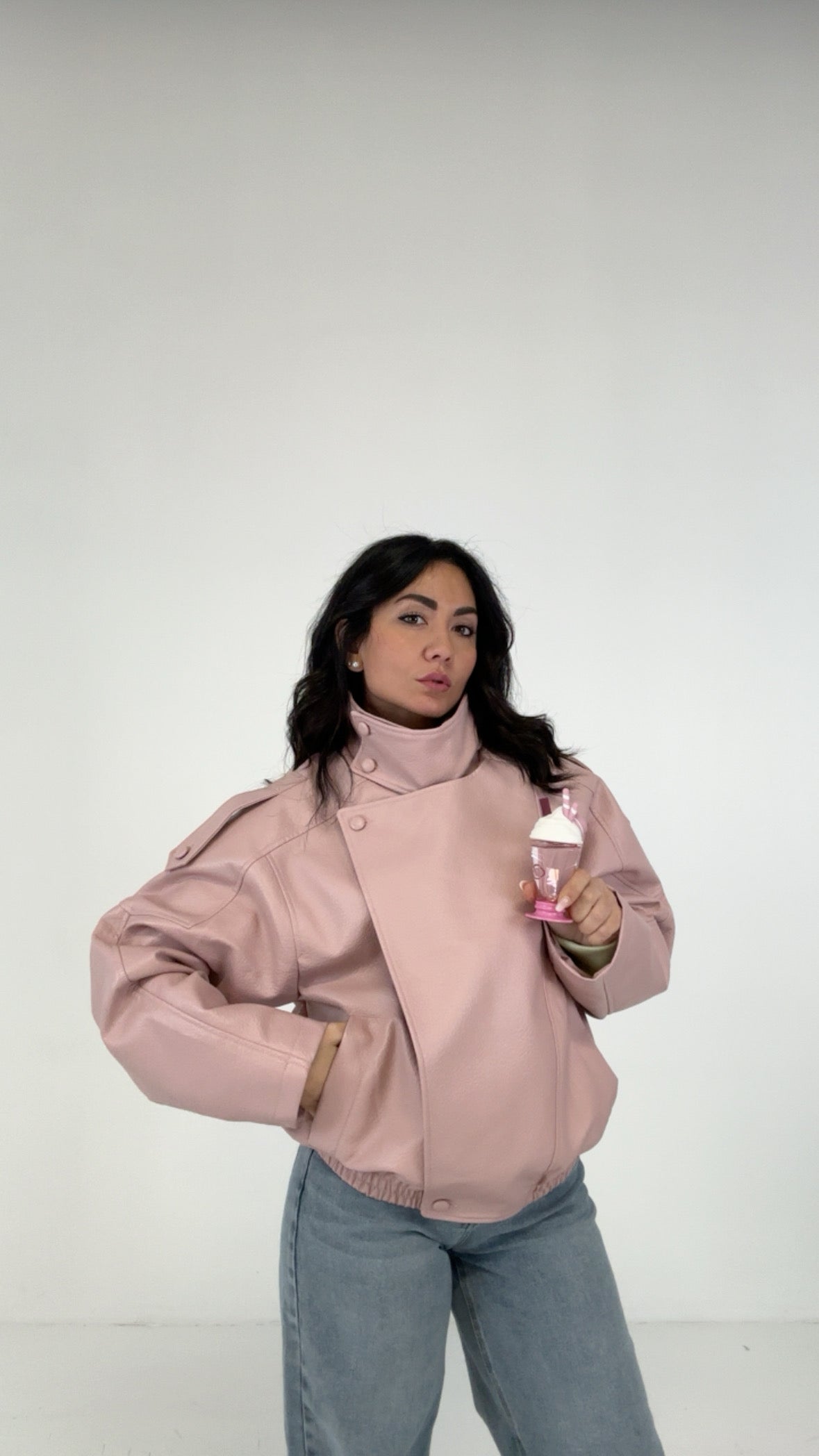 Giubbino ECOPELLE COLLO E BOTTONI - ROSA