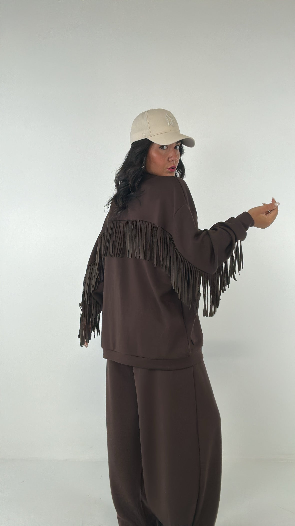 Cardigan FELPA LUMINA FRANGE - MARRONE