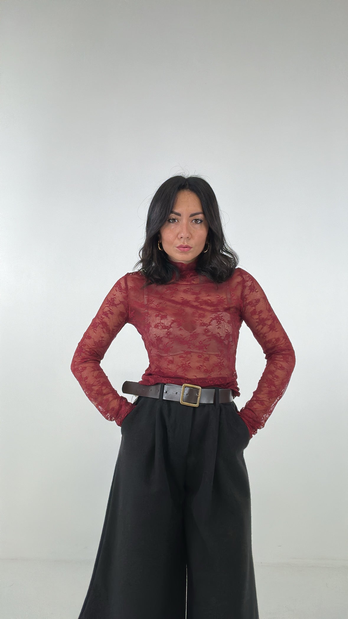 Maglia PIZZO RAMO FIORELLINI - BORDEAUX