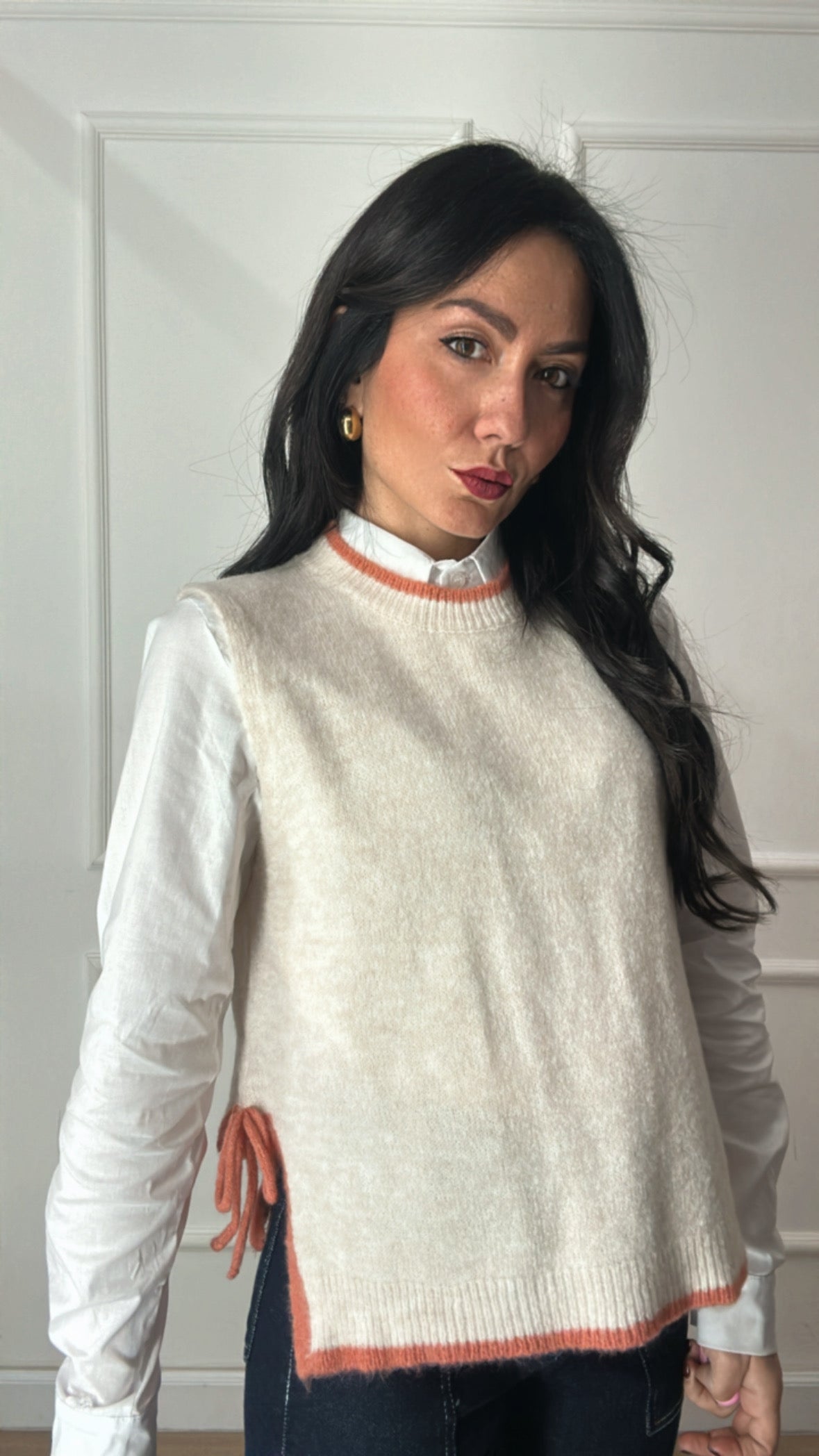 Gilet BICOLOR FIOCCHETTO - PANNA