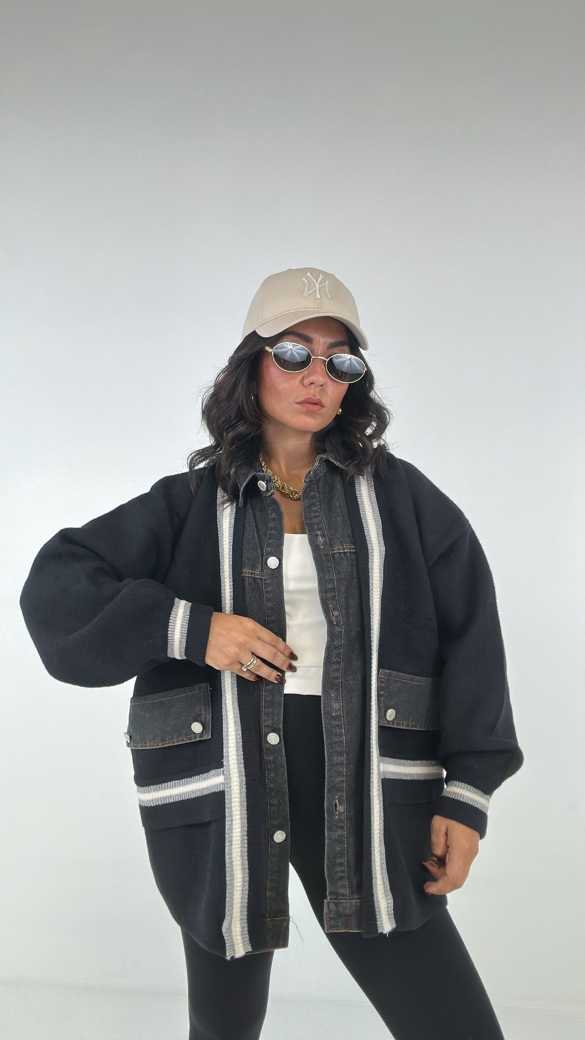 Cardigan CON CAMICIA JEANS - NERO