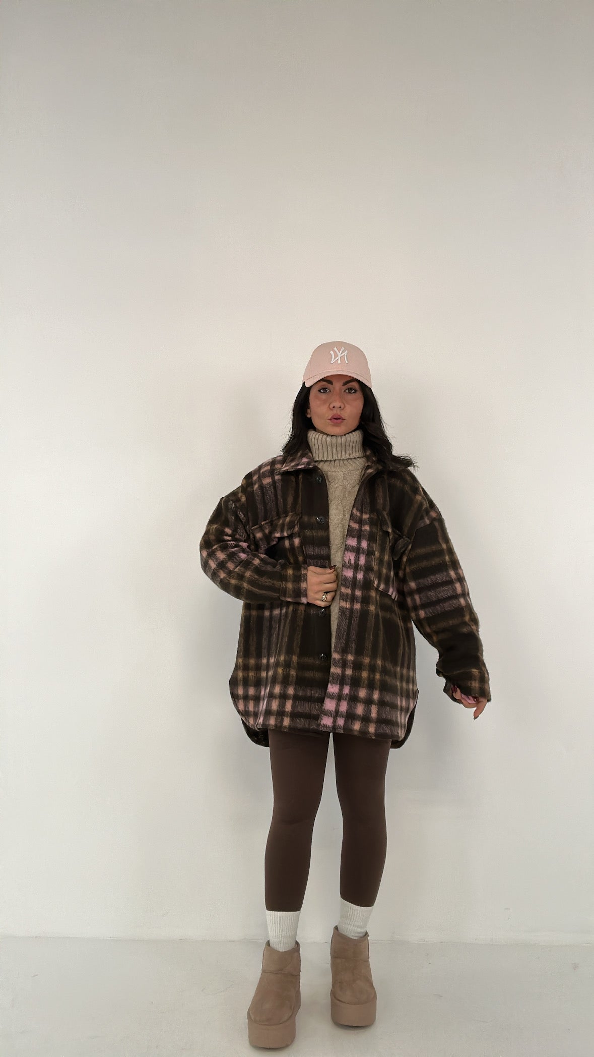 Camicione OVER IN PANNO - MARRONE