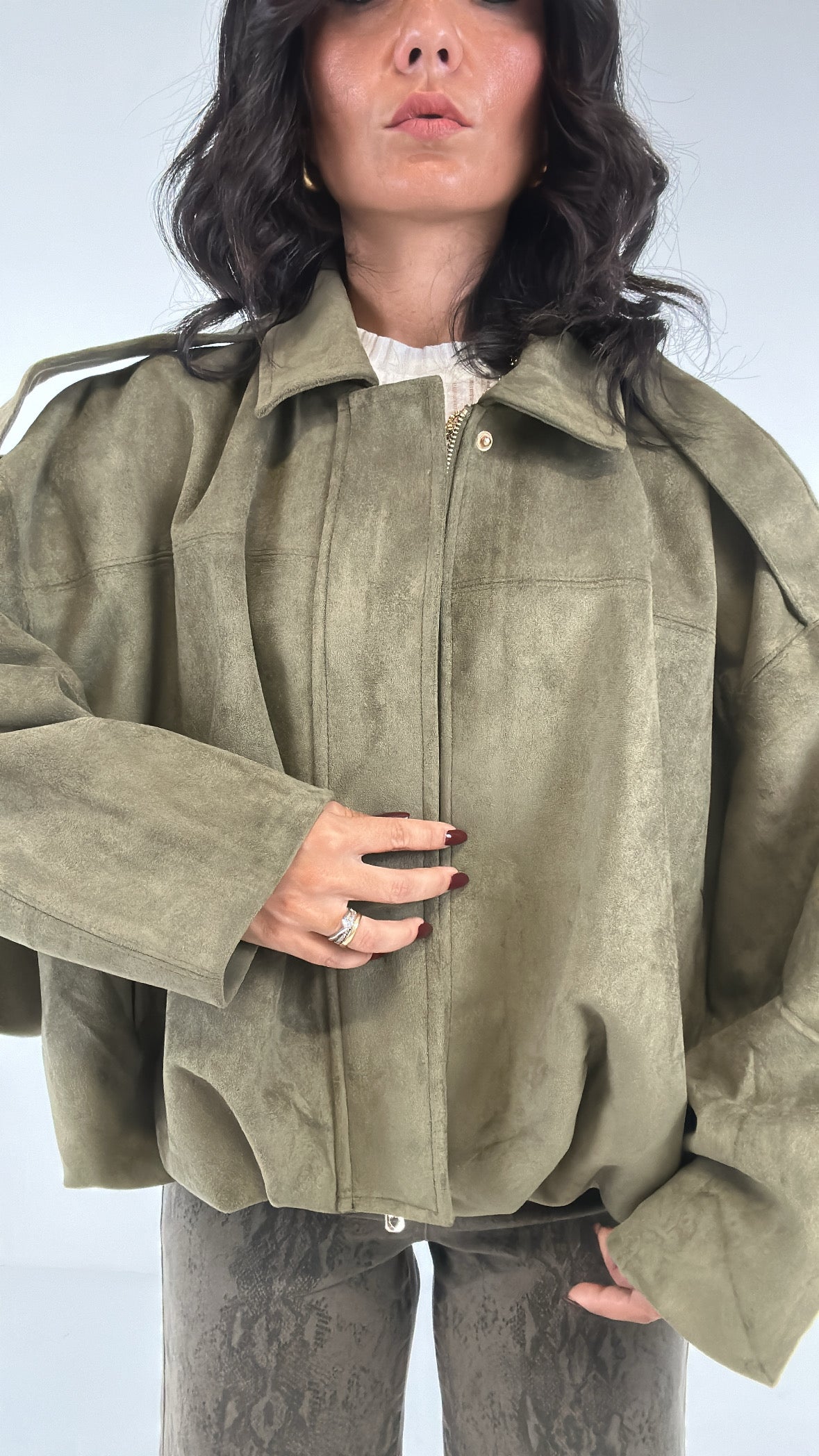 Bomber IN CAMOSCIO - VERDE MILITARE