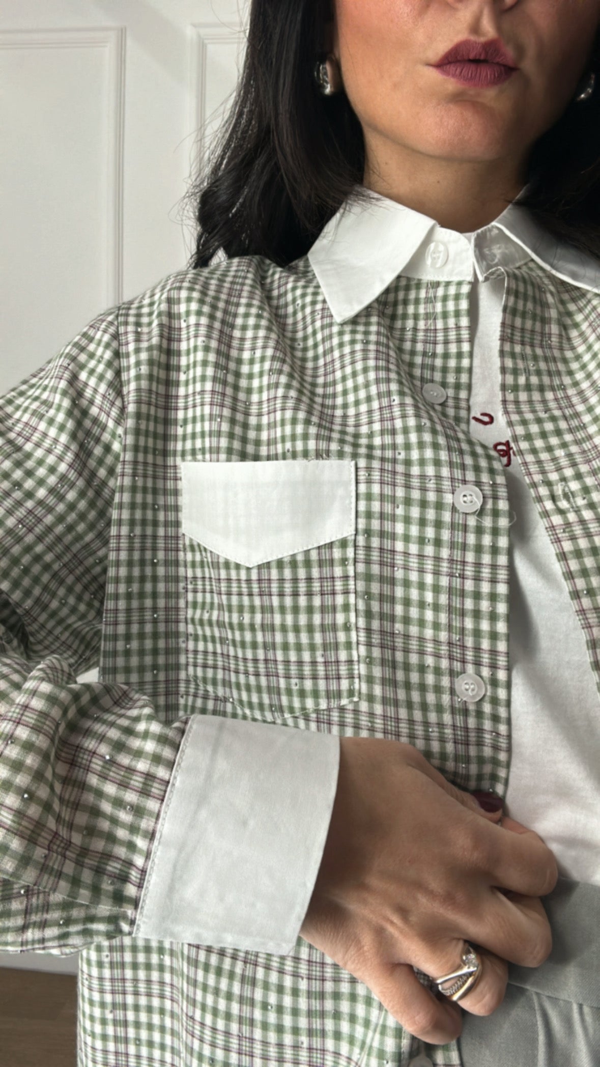 Camicia COLLO BIANCO E STRASS - VERDE