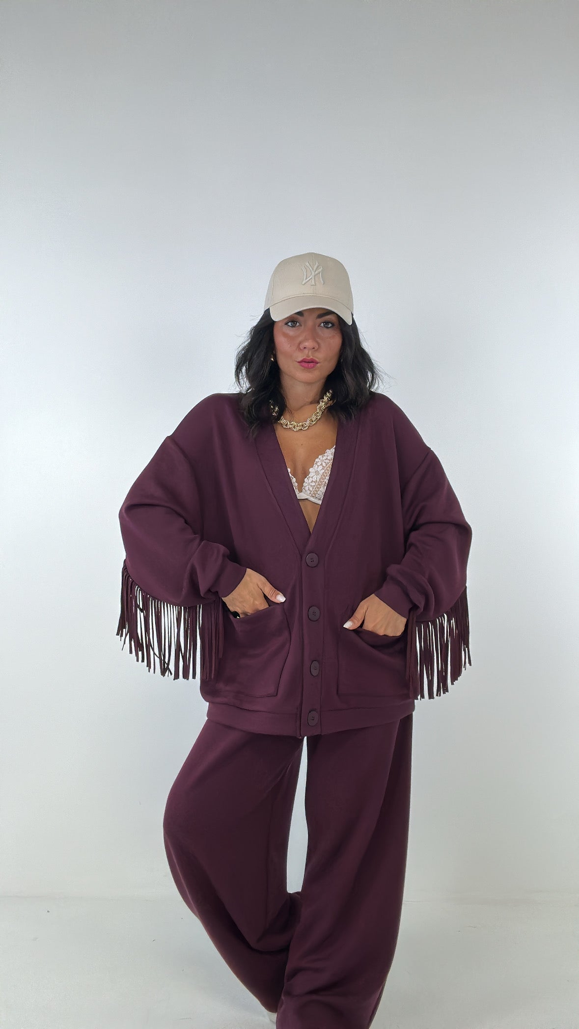 Cardigan FELPA LUMINA FRANGE - BORDEAUX