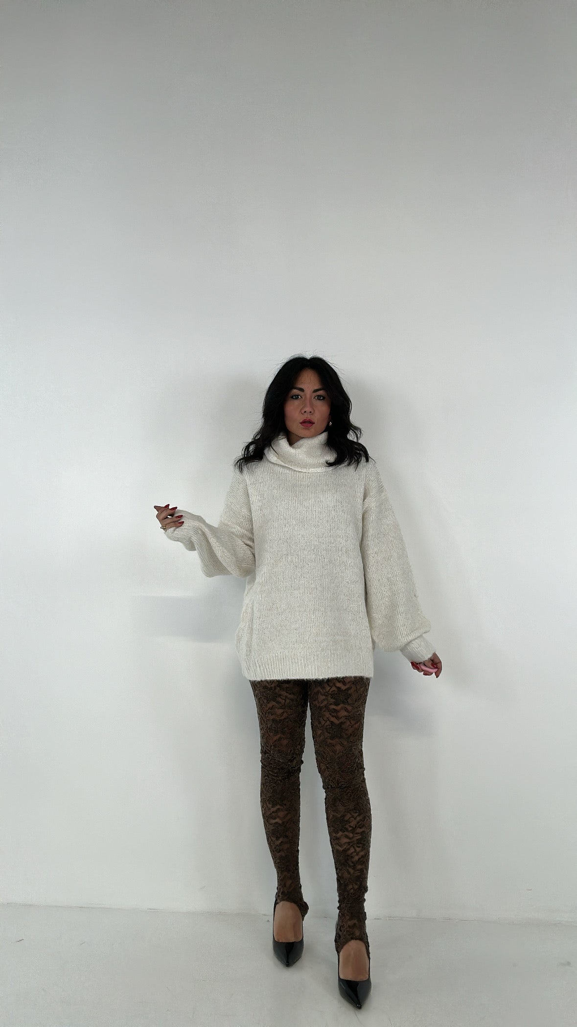 Leggins CON GHETTA IN PIZZO - MARRONE