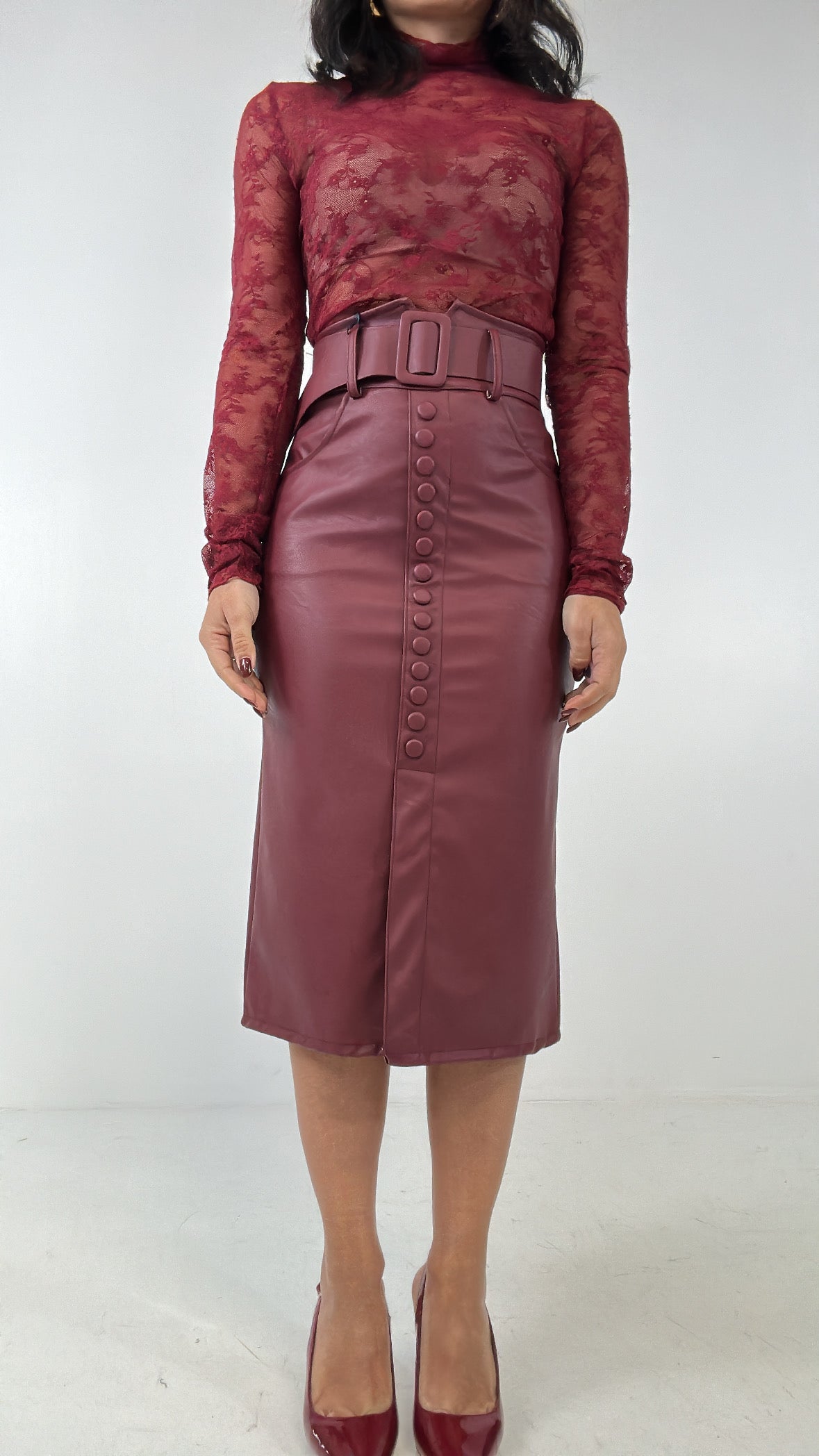 Gonna ECOPELLE BOTTONCINI - BORDEAUX