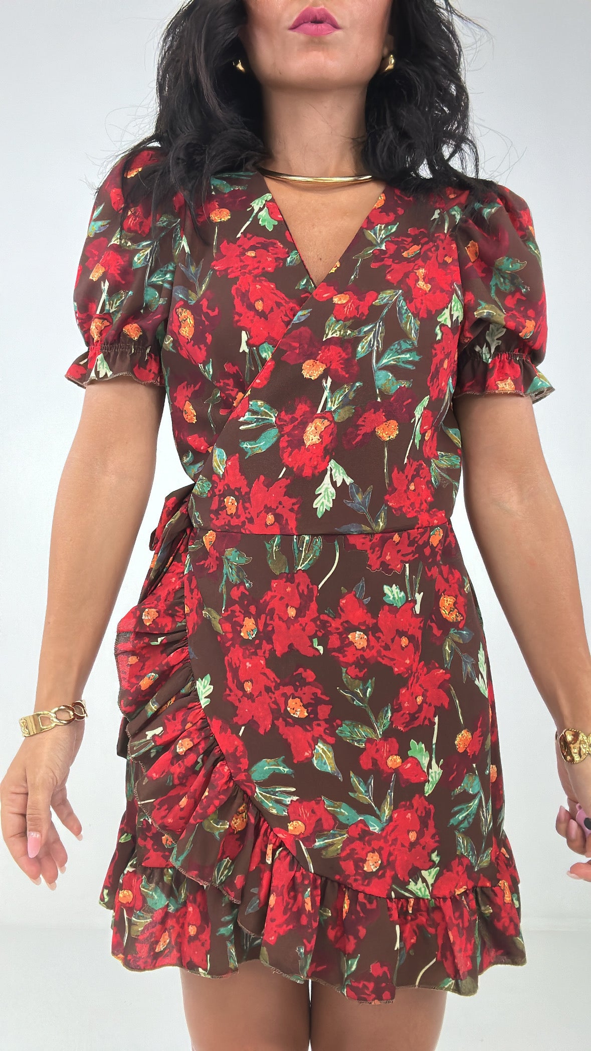 Vestitono PORTAFOGLIO ROSE ROSSE - MARRONE