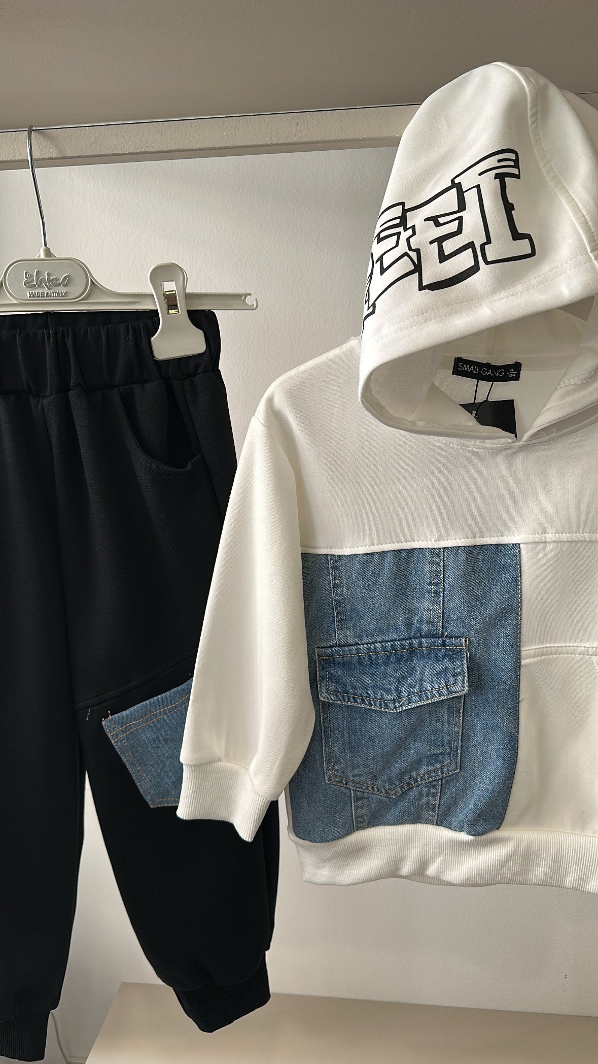 Completo CON INSERTI IN JEANS 4-12A - BIANCO