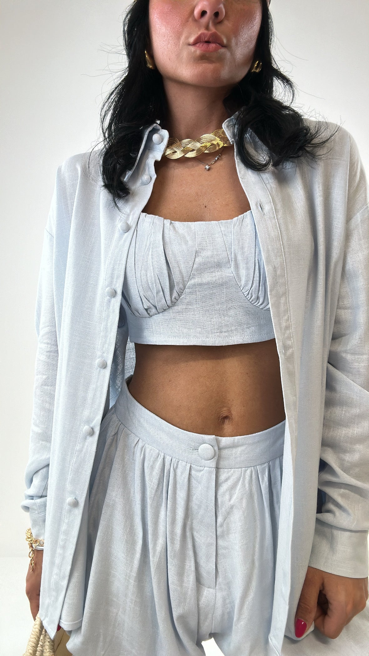 Completo CAMICIA TOP SHORTS - CELESTE