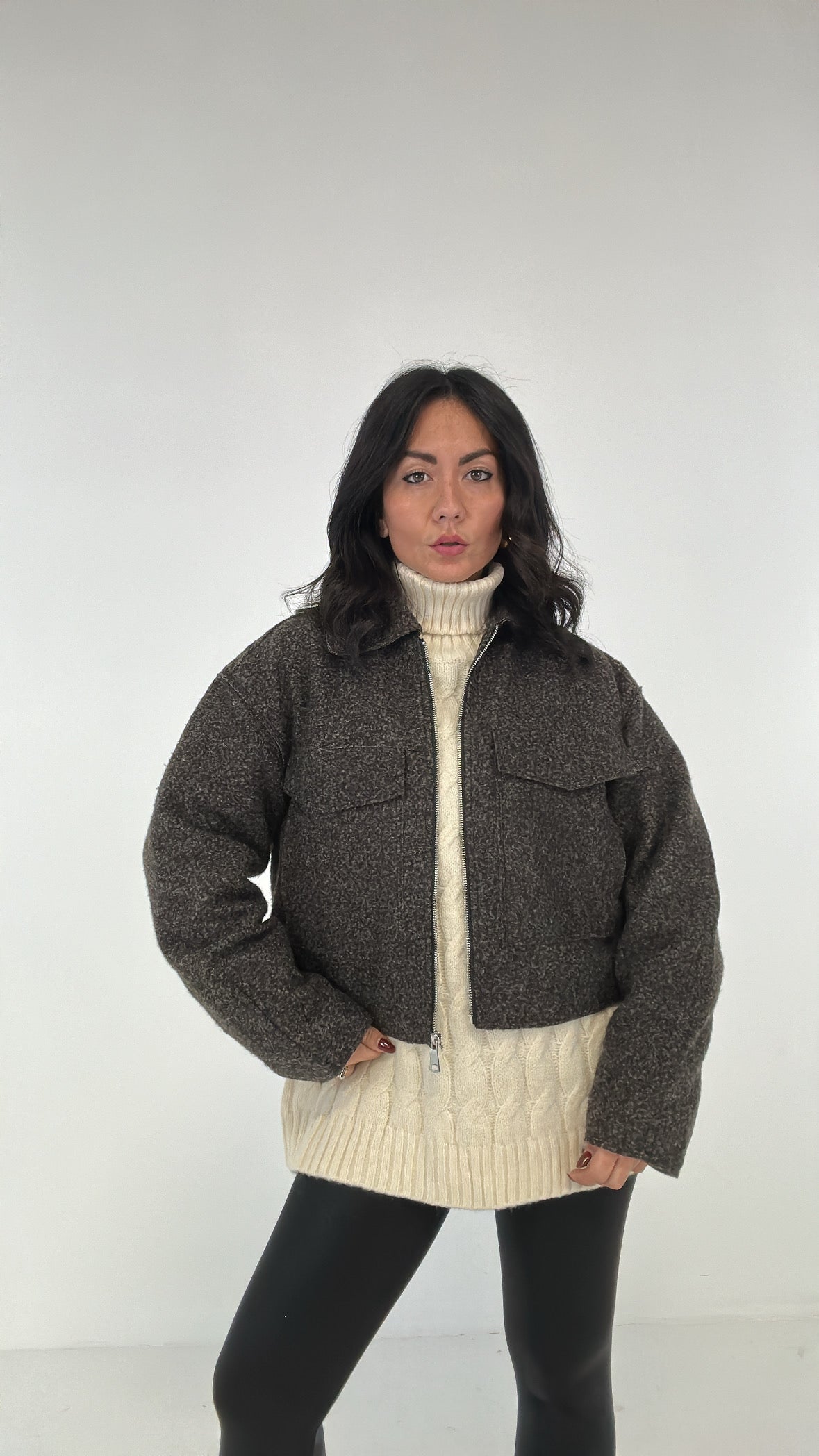 Cappottino CROP CON CERNIERA - GRIGIO SCURO