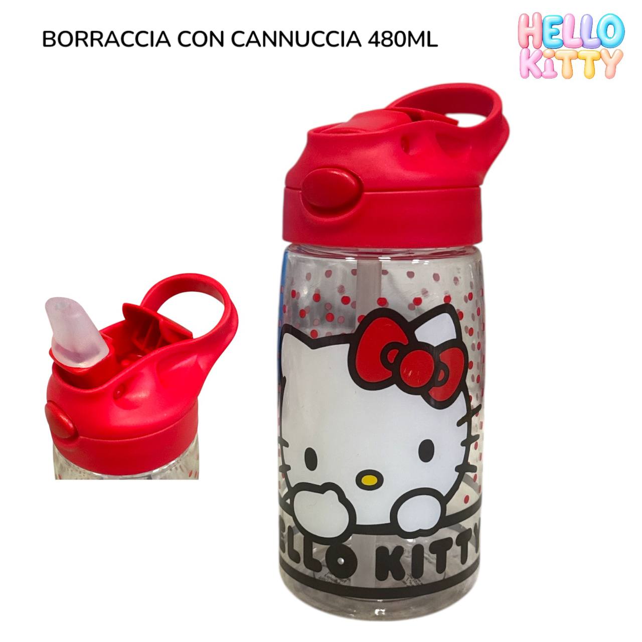 Borraccia CON CANNUCCIA HELLO KITTY 480 ml - ROSSO
