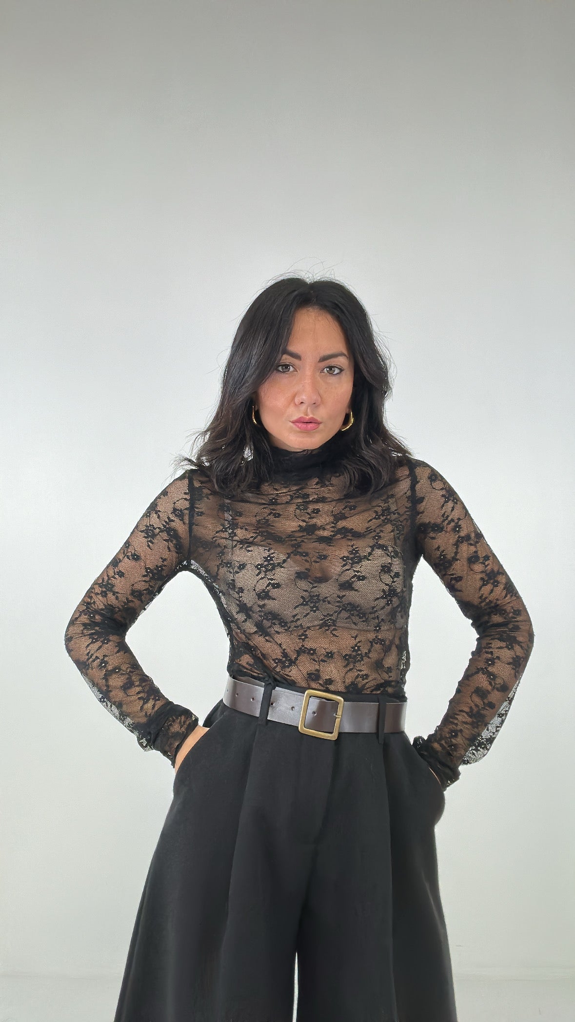 Maglia PIZZO RAMO FIORELLINI - NERO