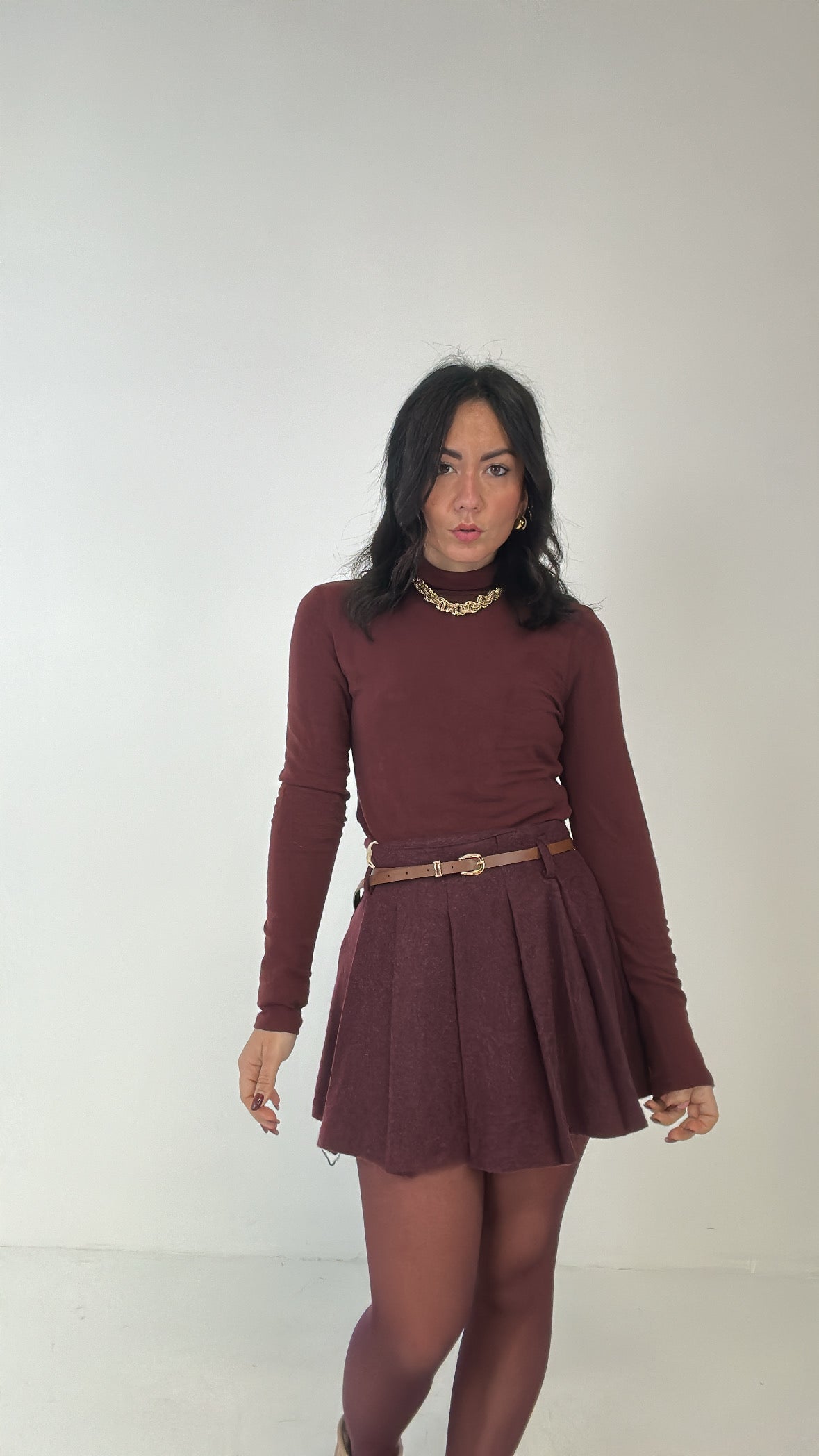 GONNA IN PANNO CON CINTURA - BORDEAUX