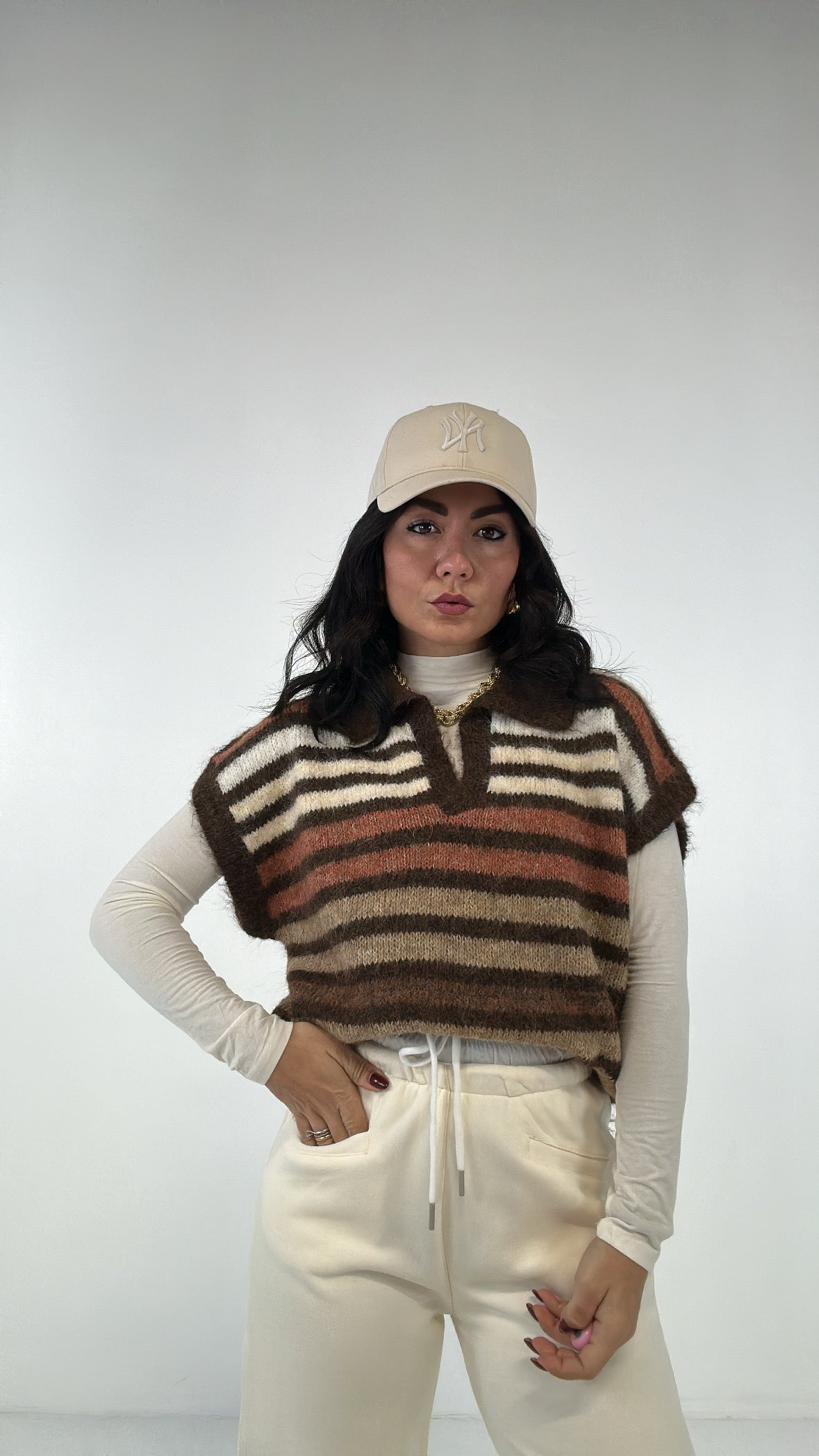 Gilet POLO A RIGHE - MARRONE