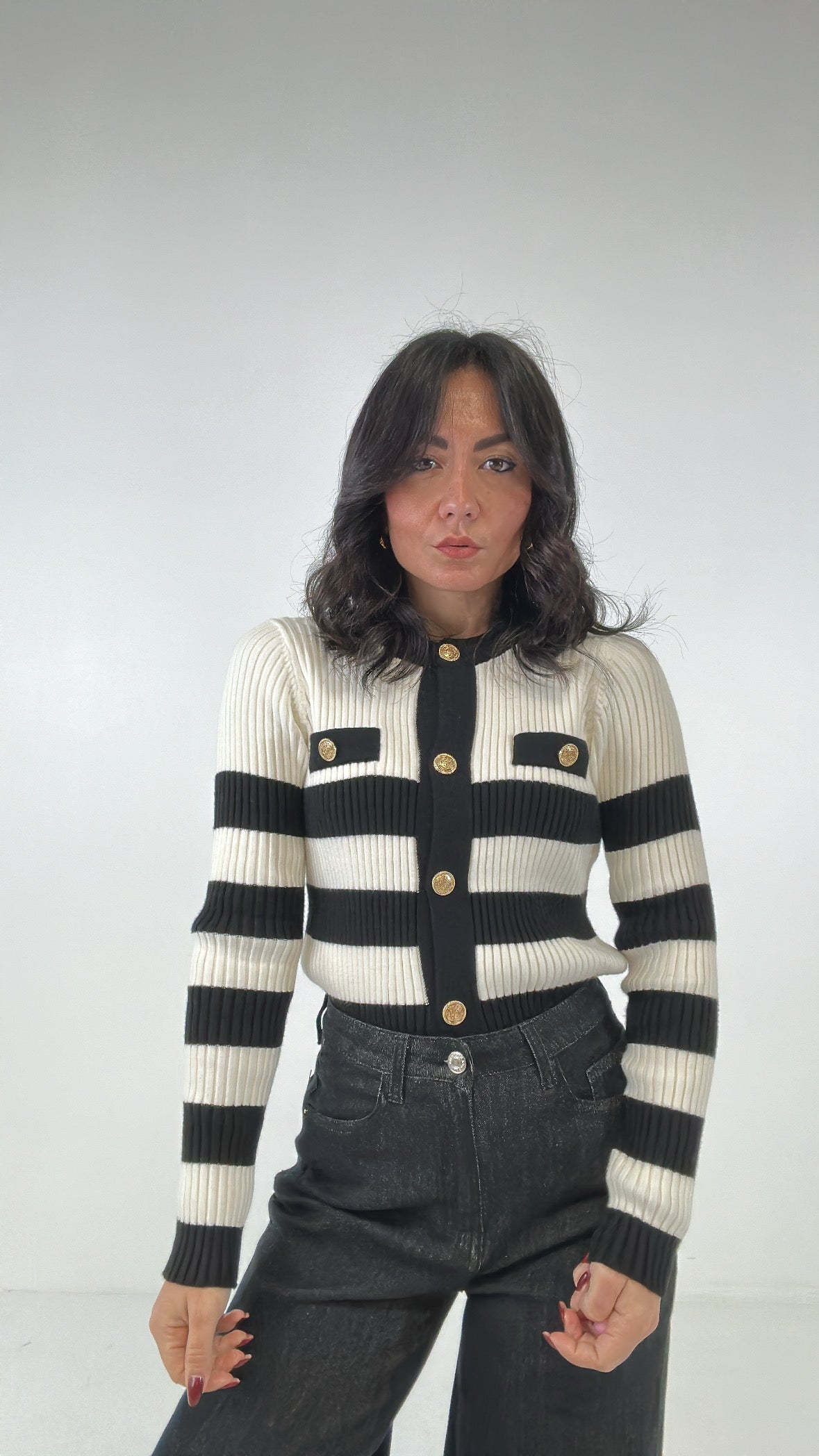 Cardigan RIGHE E ORO - NERO