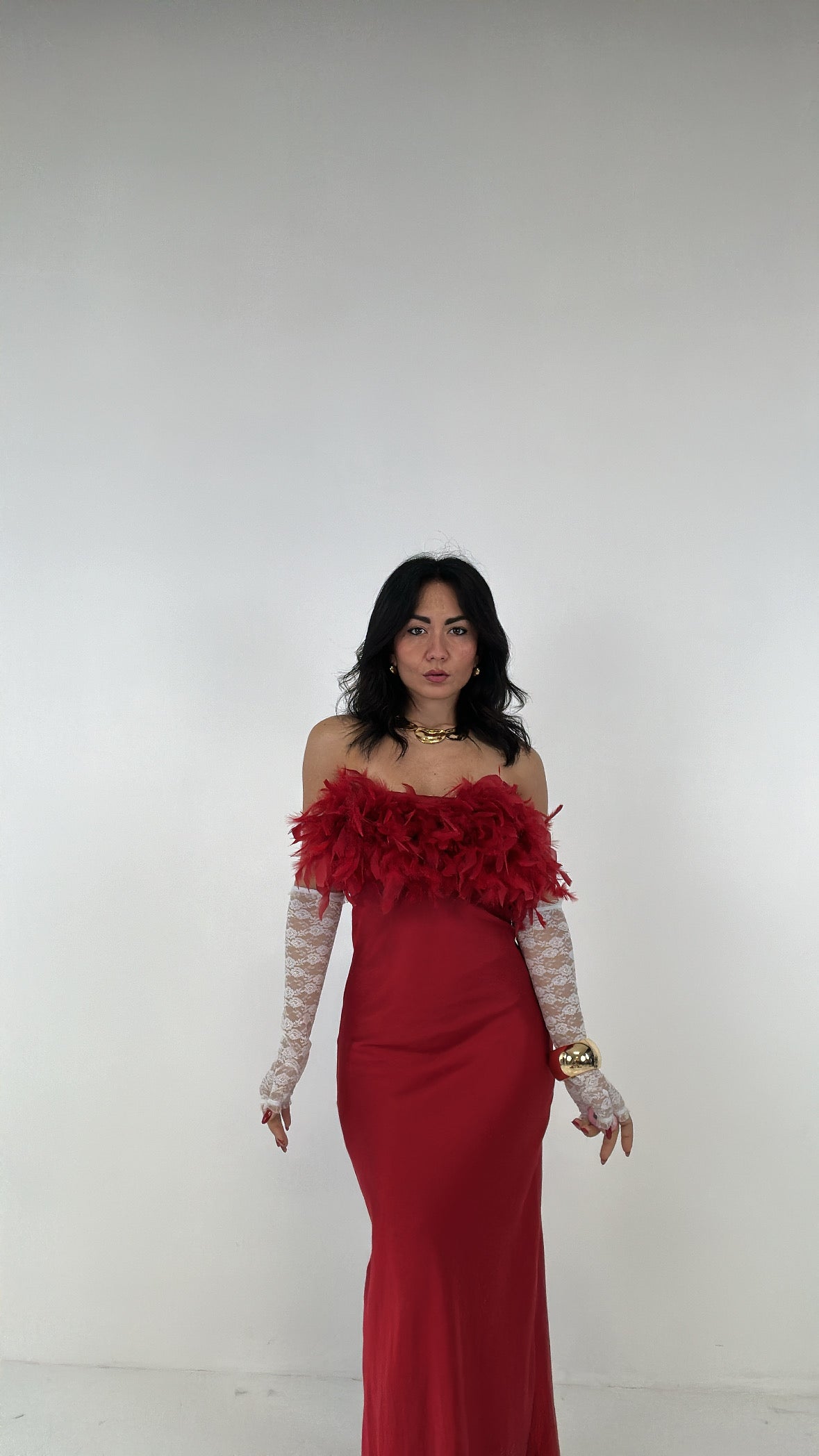 Abito CON PIUME LUMINA - ROSSO