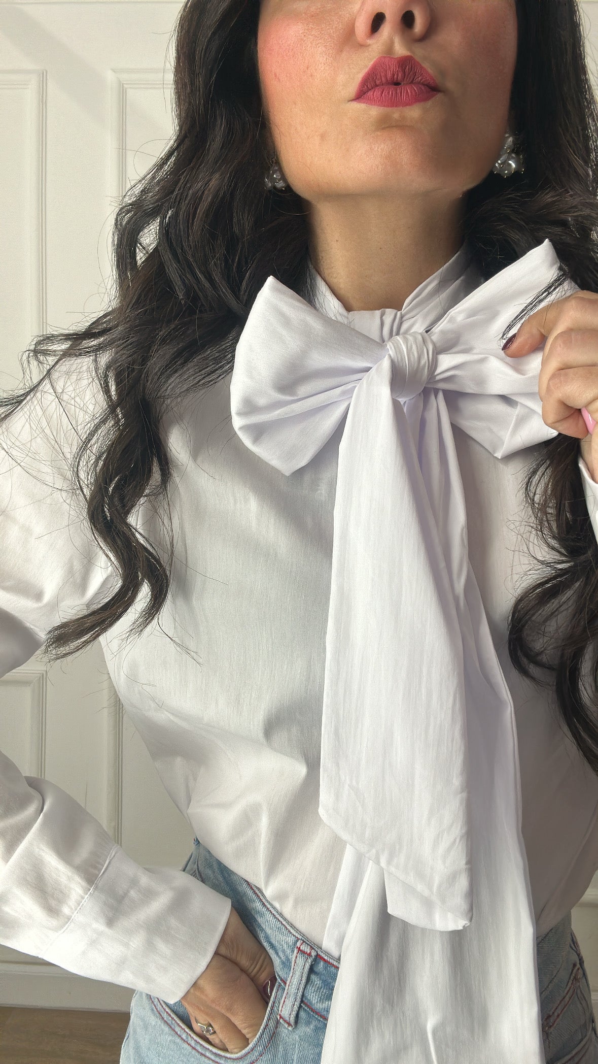 Blusa CON FIOCCO IN COTONE - BIANCO
