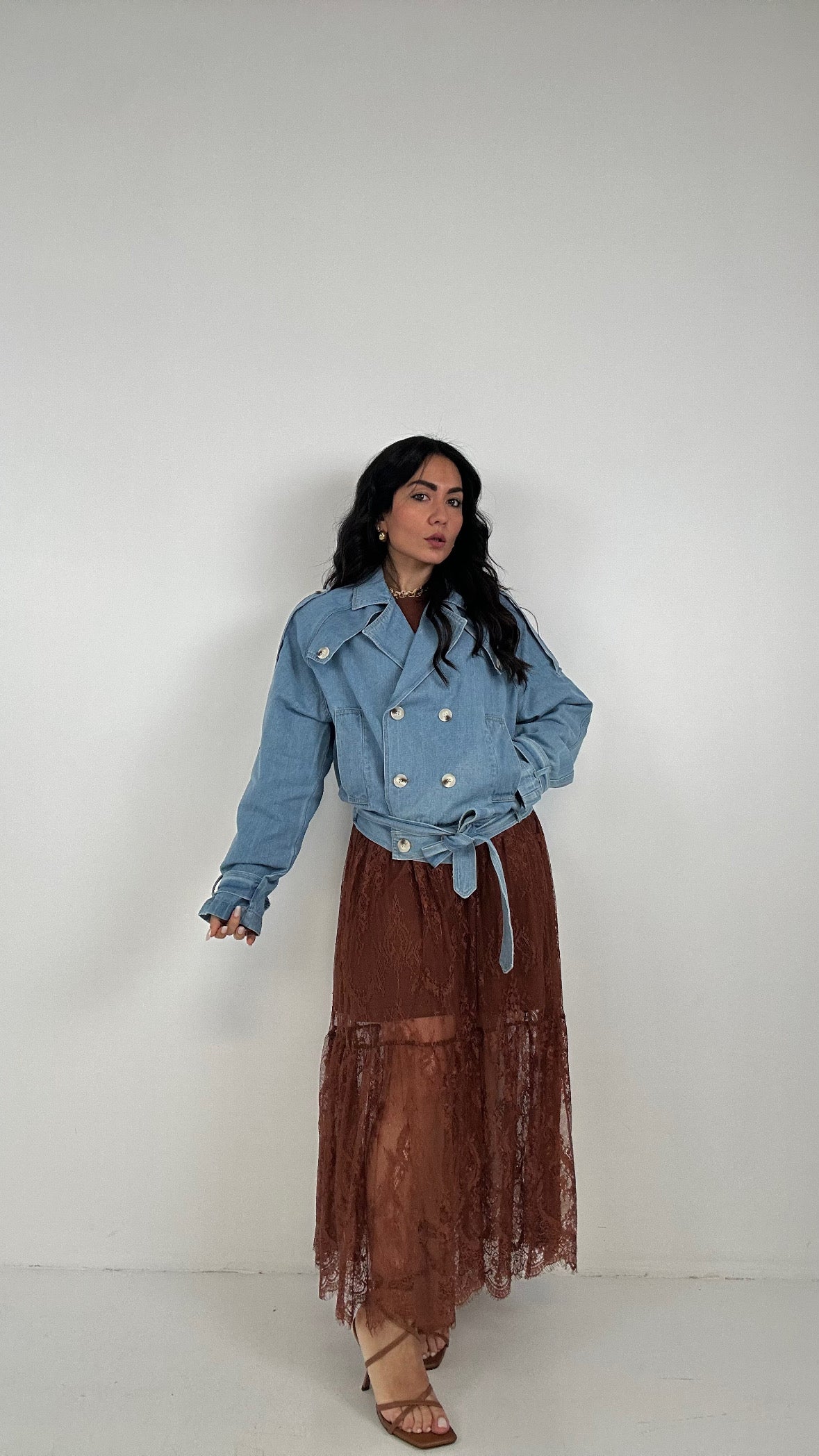 Maglia-ABITO CON PIZZO - MARRONE