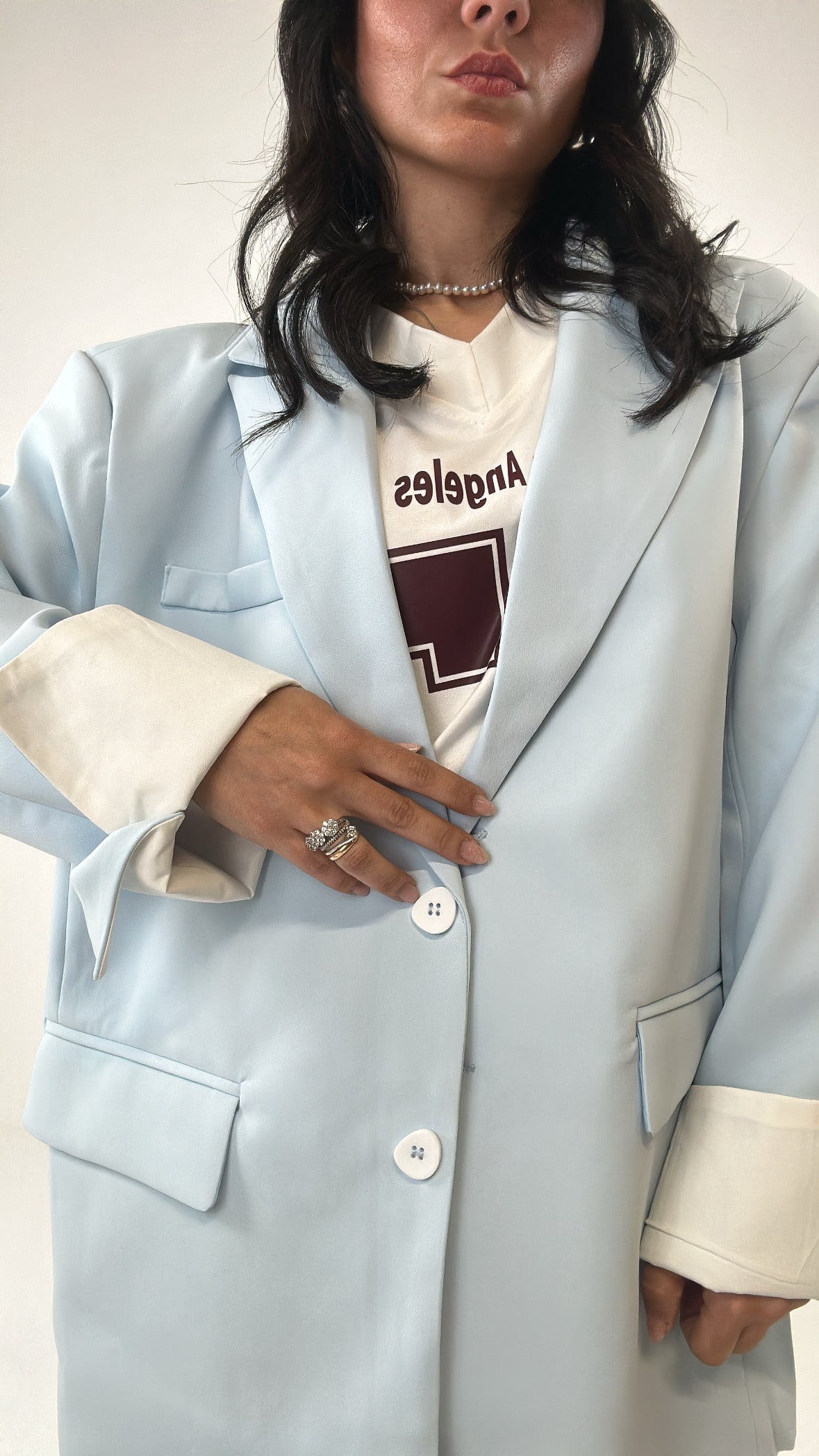 Blazer OVER PIEGA - CELESTE