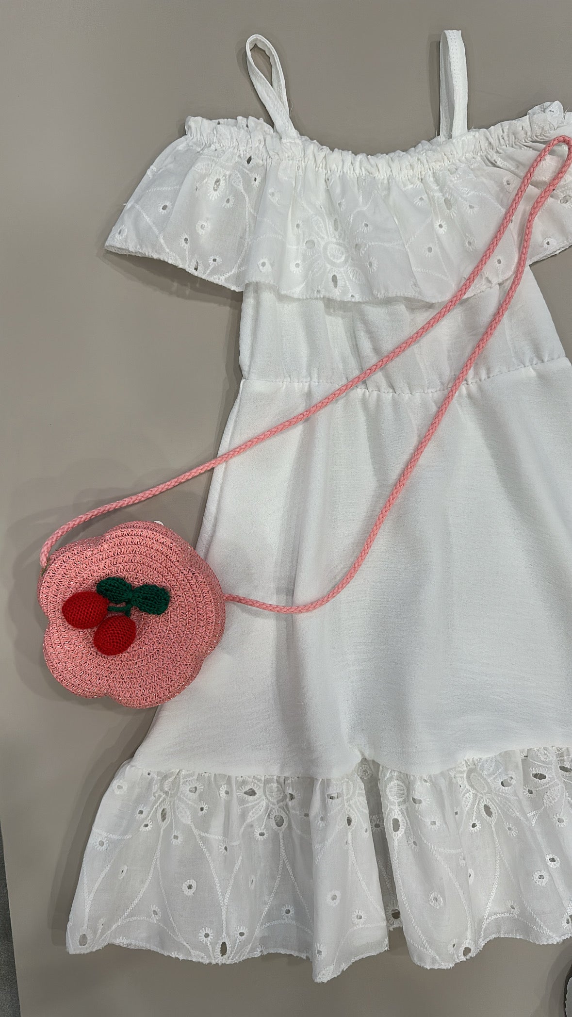 Vestitino CON BORSETTA CILIEGIA - BIANCO