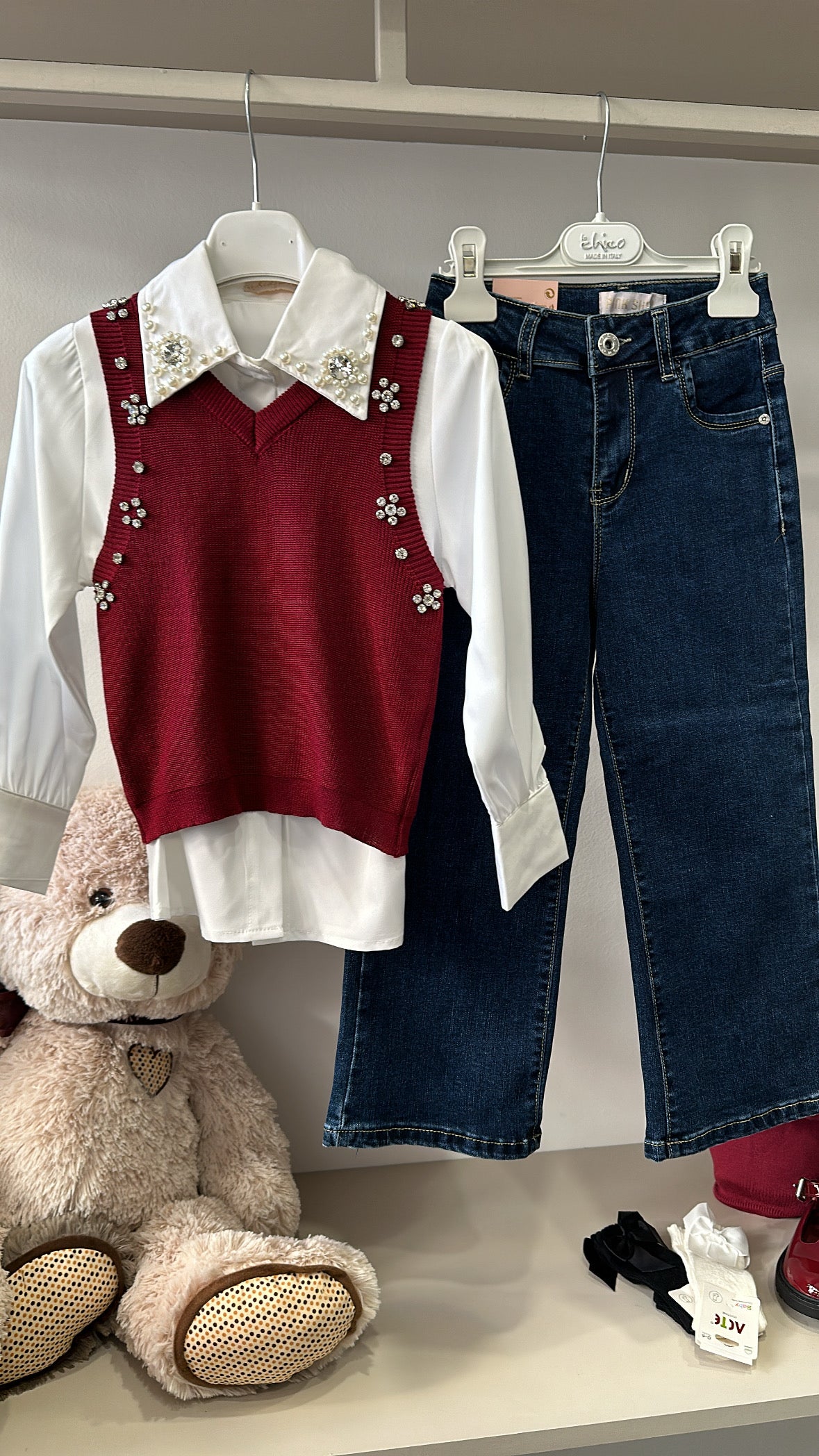 Camicia CON GILET 4-14A - BORDEAUX