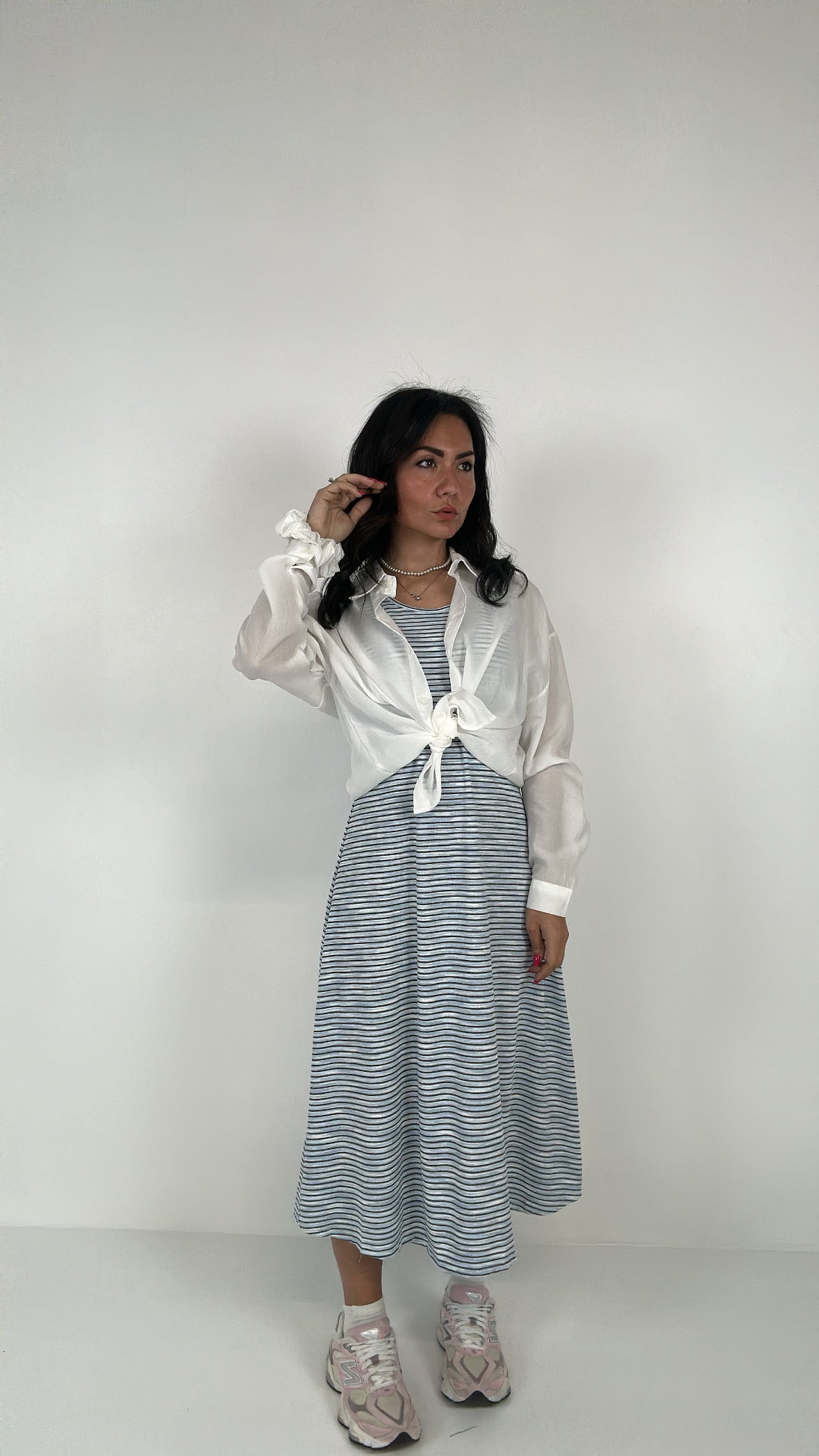 Vestito RIIGHE, CAMICIA ED ELASTICO - BIANCO