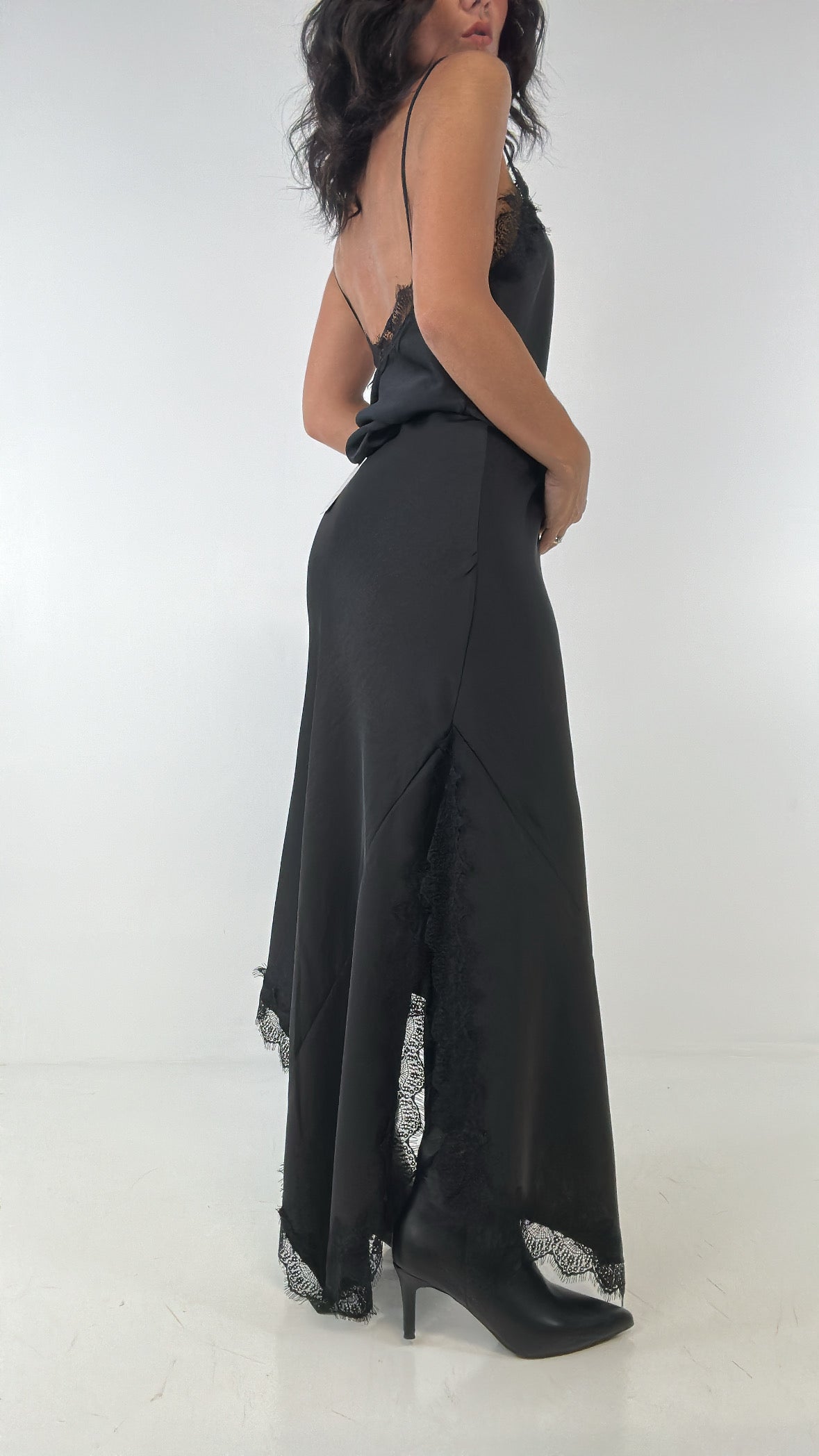 Gonna SATIN PIZZO TRASVERSALE - NERO