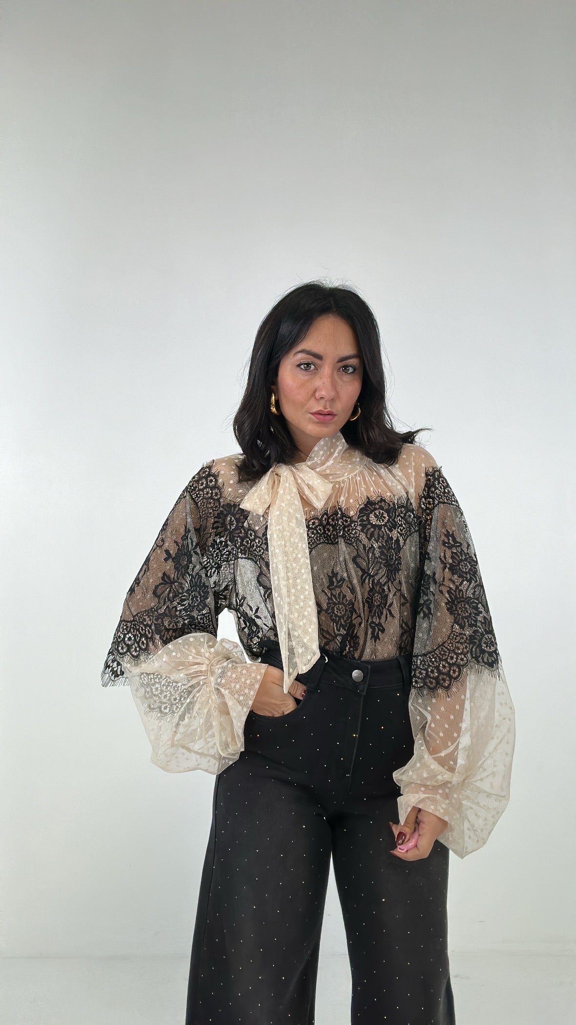 Camicia IN PIZZO BICOLOR - PANNA