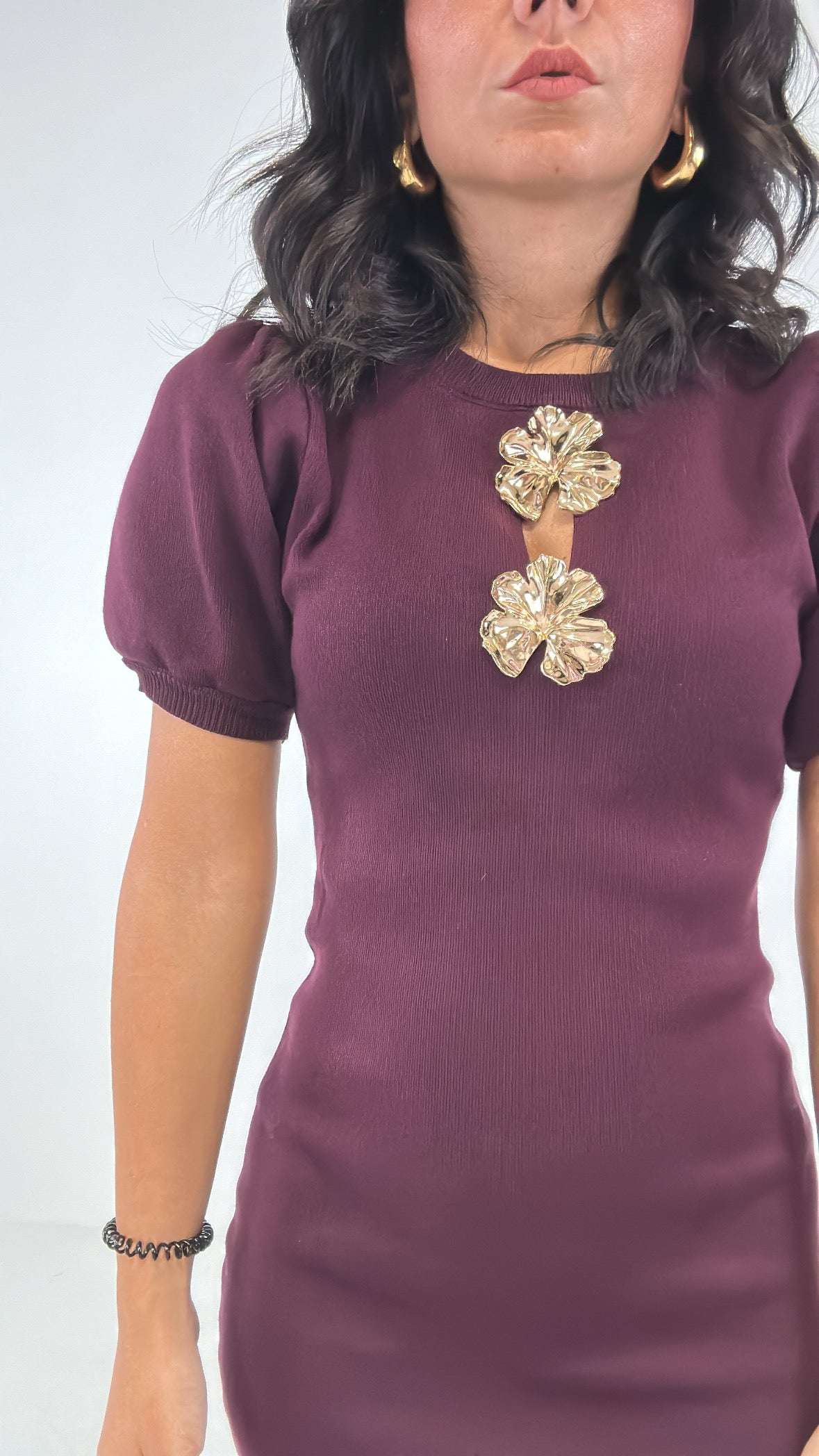 Abito in maglia DETT. ORO - BORDEAUX