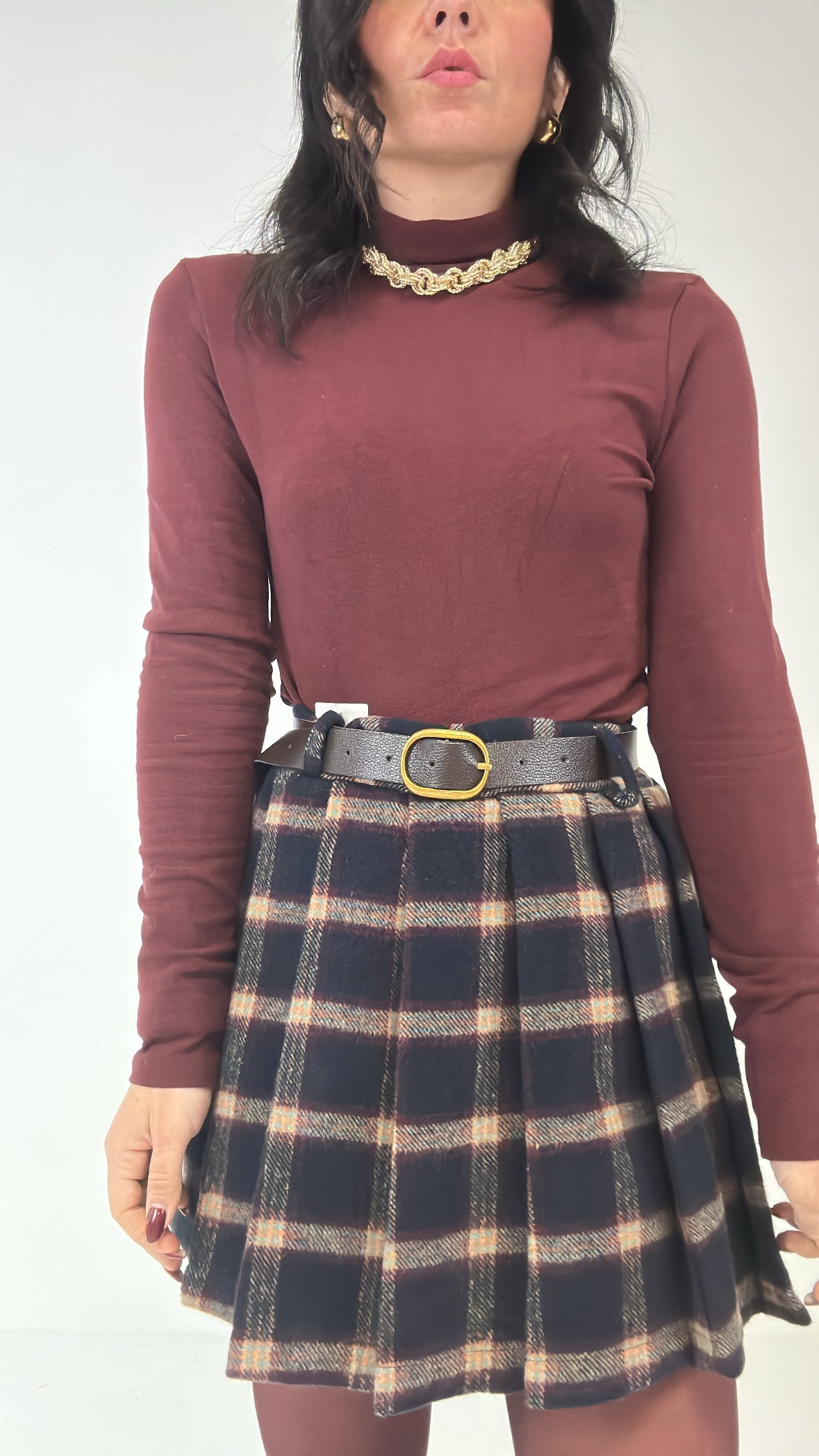 Pantagonna QUADRI IN PANNO CON CINTURA - BLU